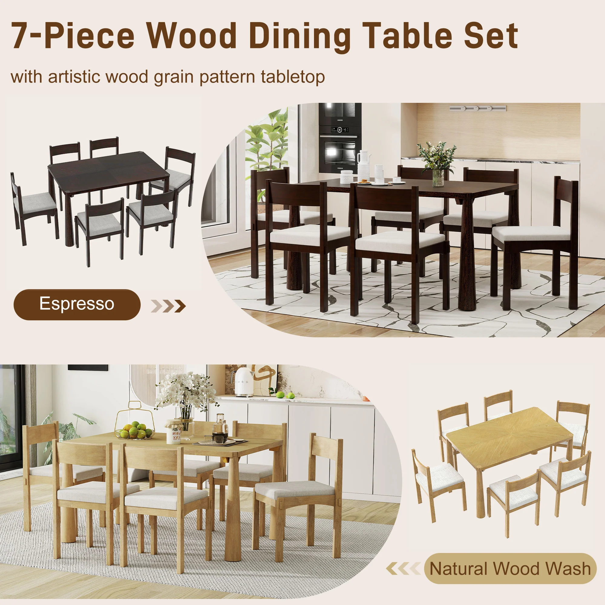 Walker Edison | Classic Modern 7-Piece Dining Table Set for 6