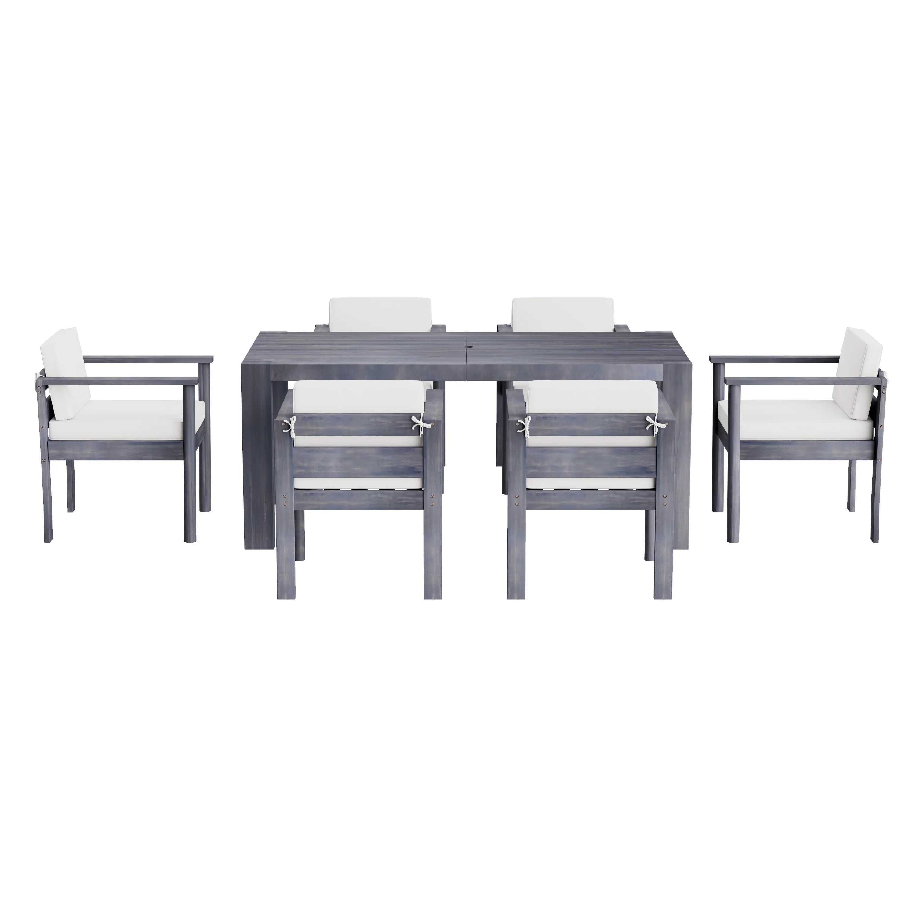 Walker Edison | Grey Wood Outdoor 7-Piece Patio Dining Table Set for 6