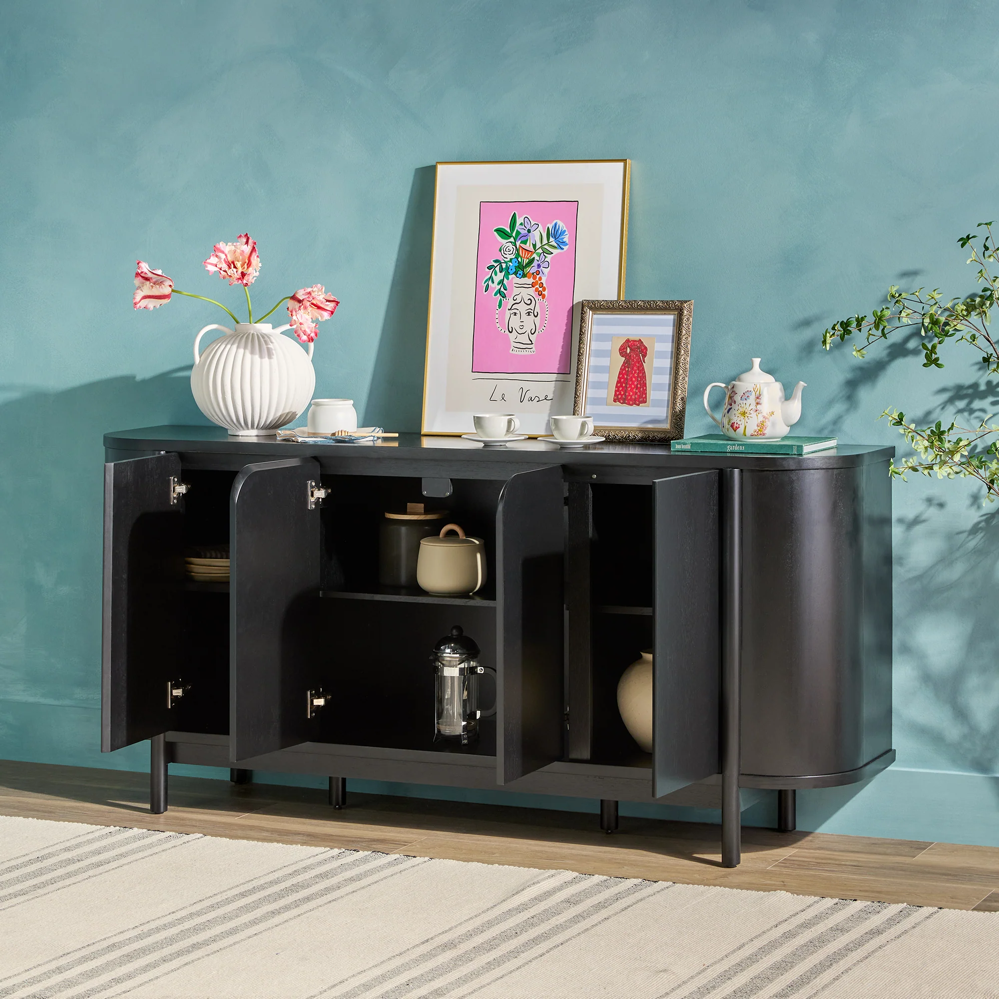 Ezra 70 Modern Curved Sideboard Cabinet