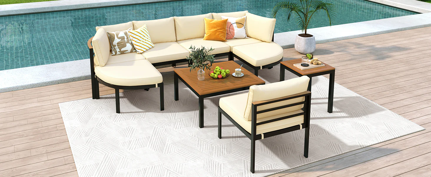 Walker Edison | Modern Outdoor Sectional Sofa Set with Tables