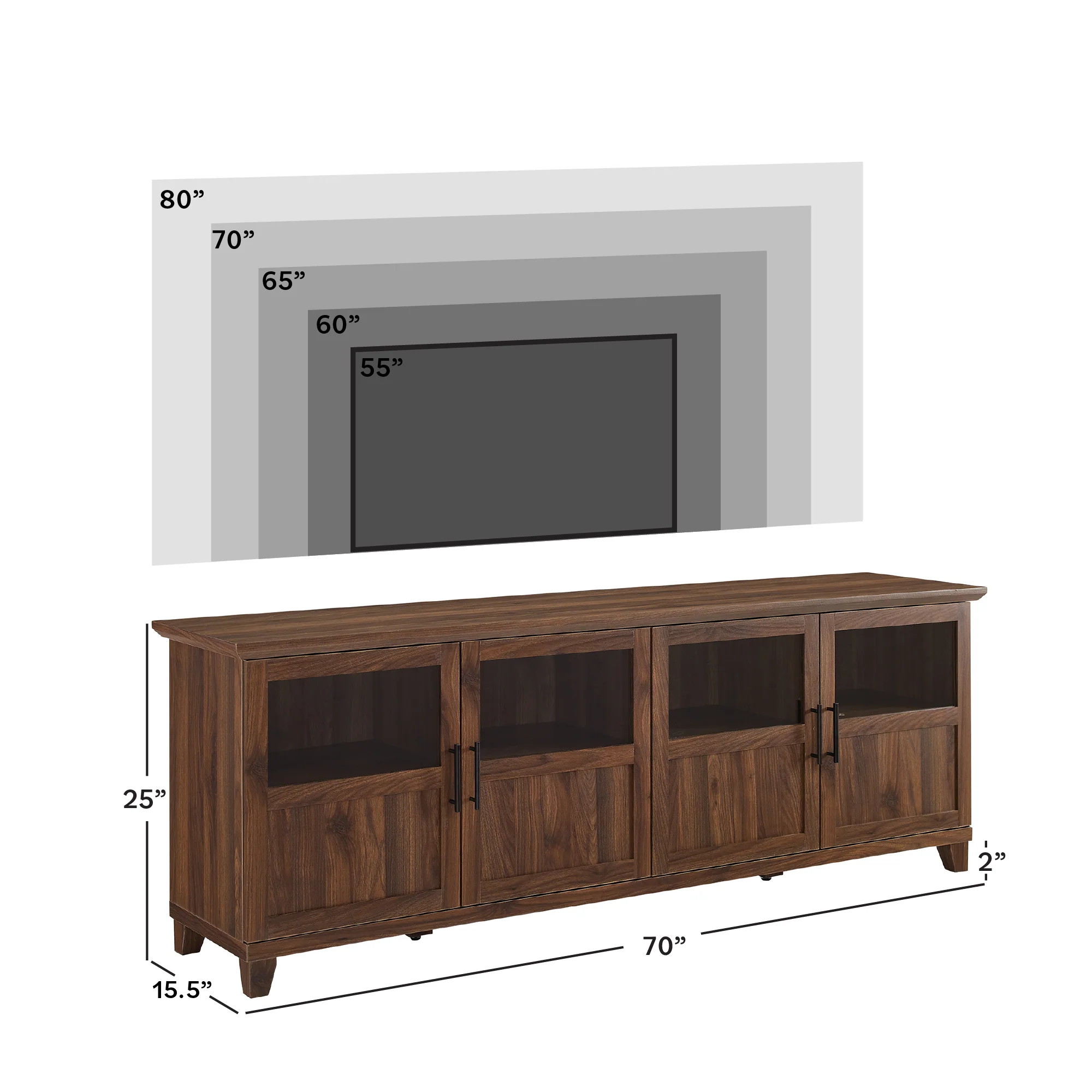 Goodwin 70 TV Stand with Glass and Wood 4 Panel Doors
