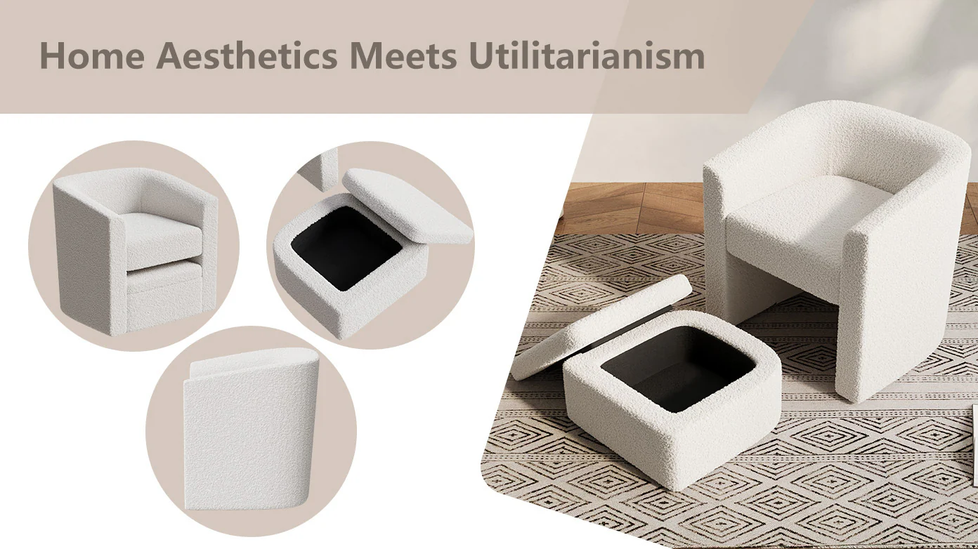 Walker Edison | Velvet Modern Accent chair and Footstool with Storage Set