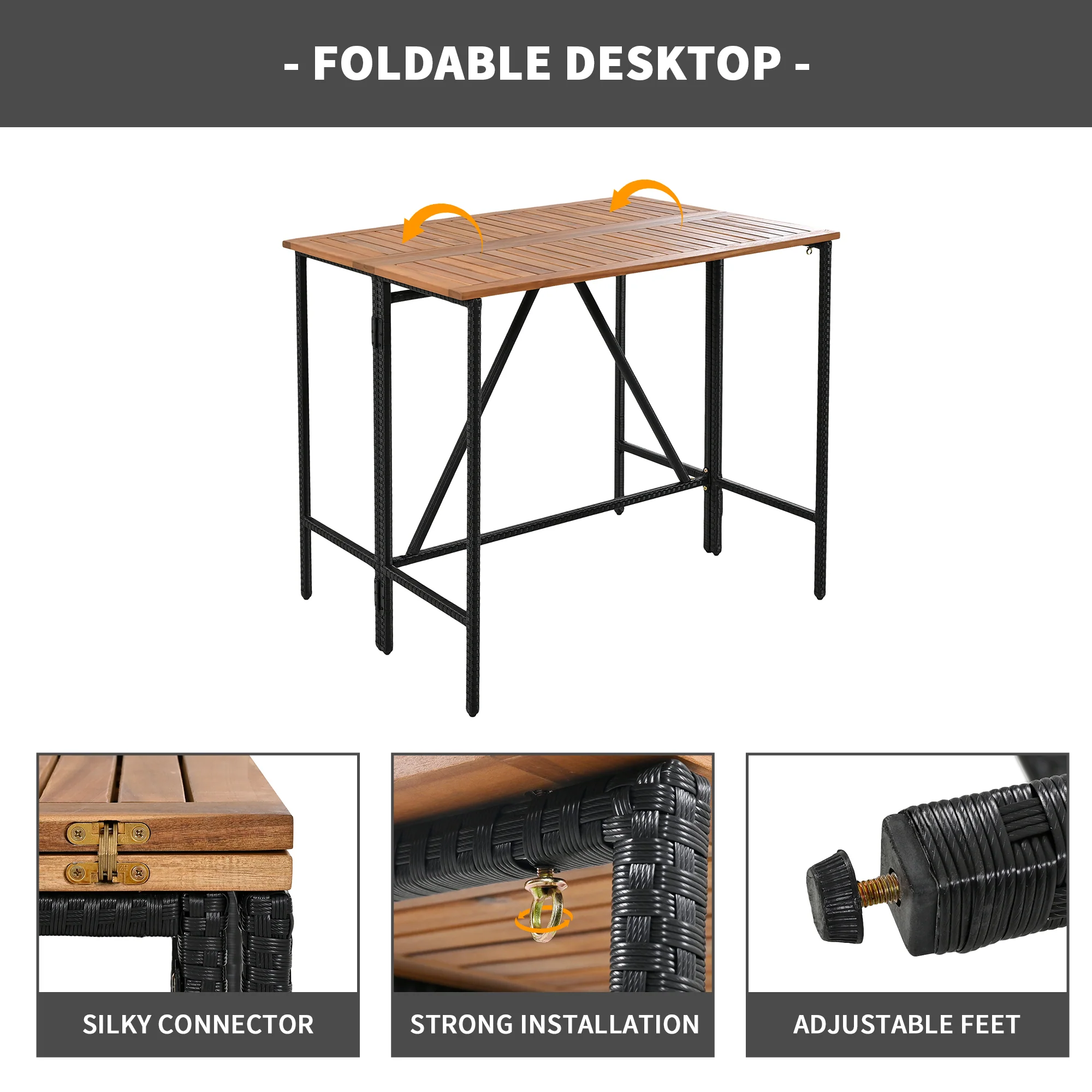 Walker Edison | Outdoor 5-Piece Acacia Wood Bar Height Table And Stool Set