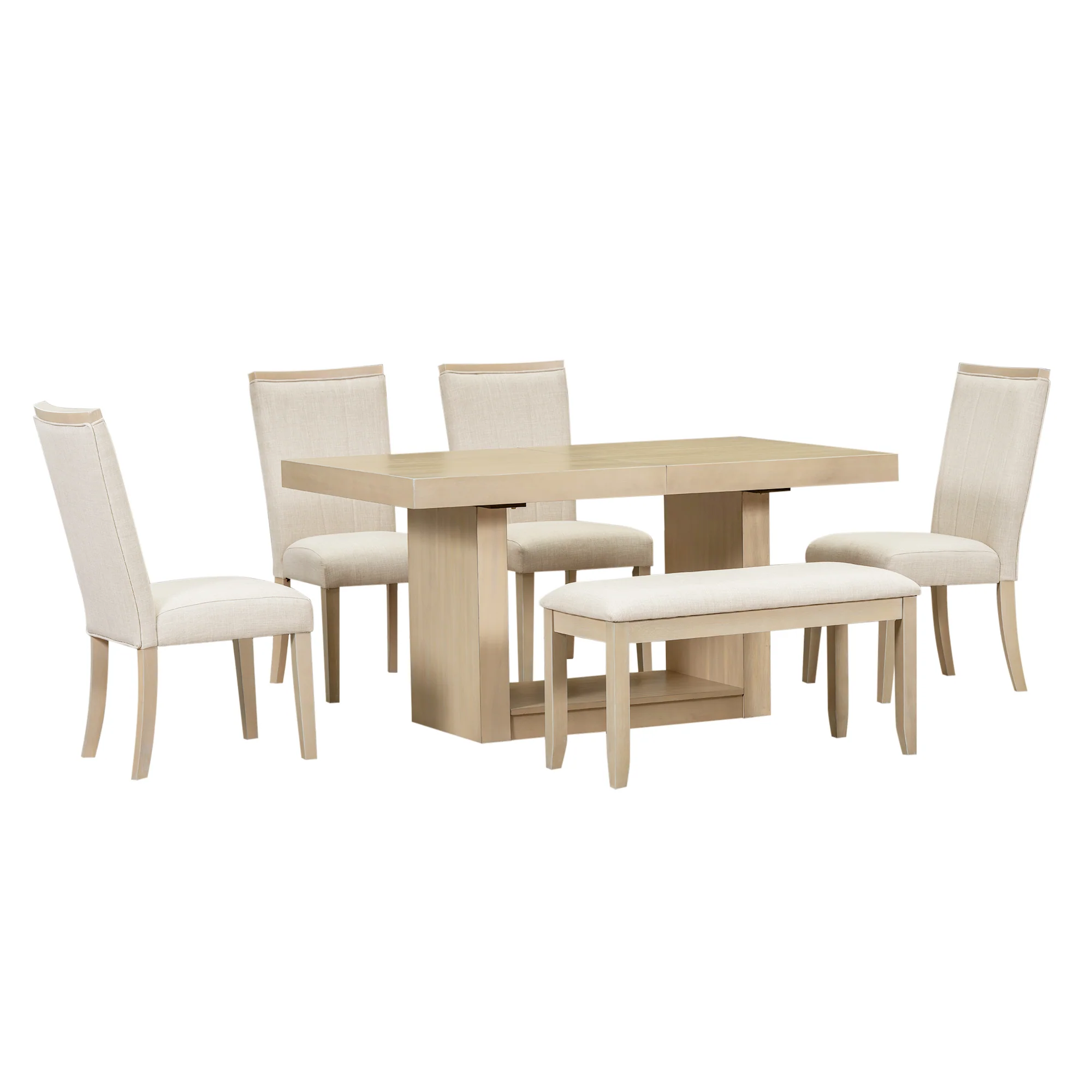 Walker Edison | Contemporary 6-Piece 78 Extendable Dining Table Full Set