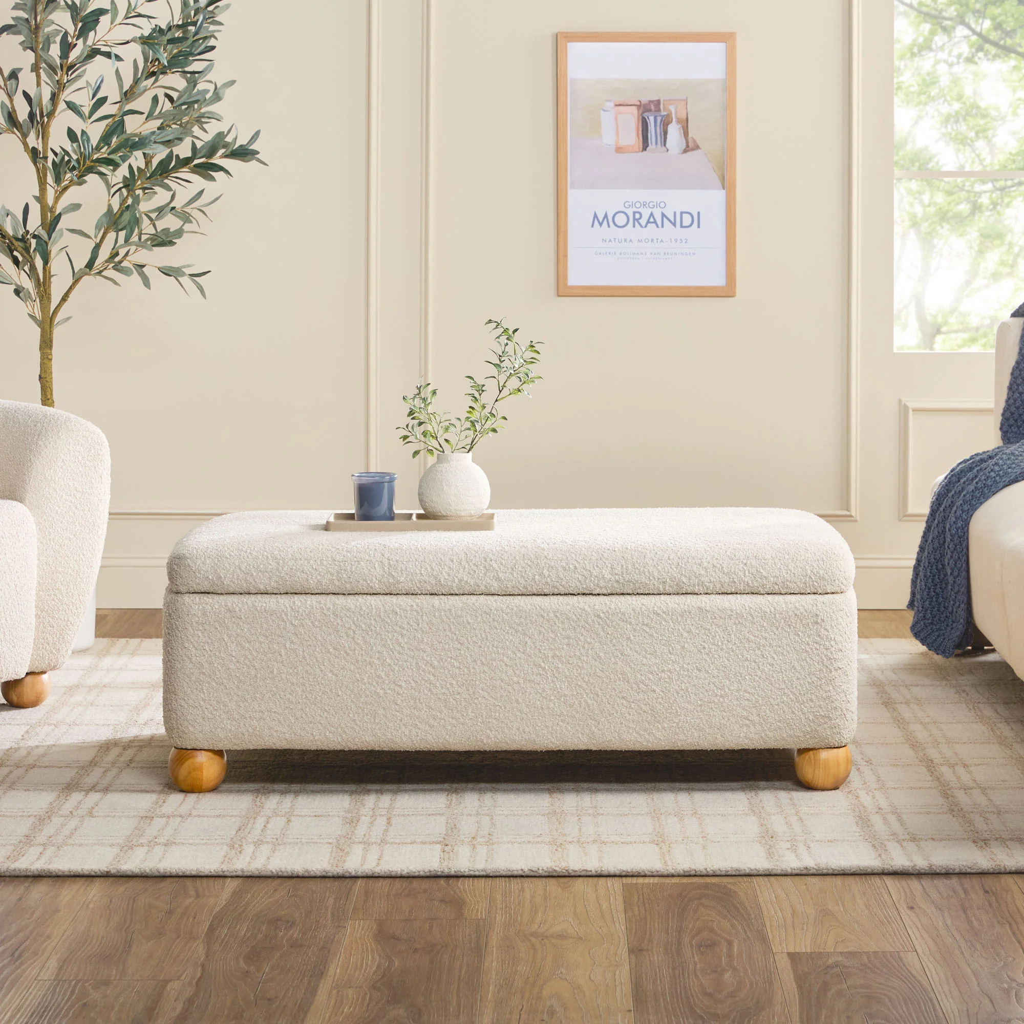 Linley Contemporary Boucle Easy Assembly Upholstered Large Storage Ottoman