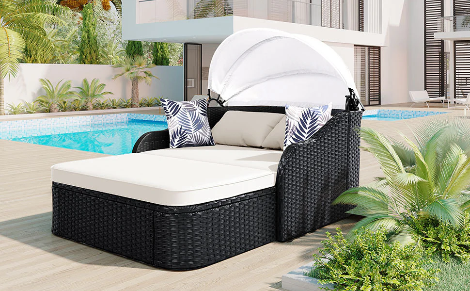 Walker Edison | Sleek Outdoor Sunbed with Adjustable Canopy