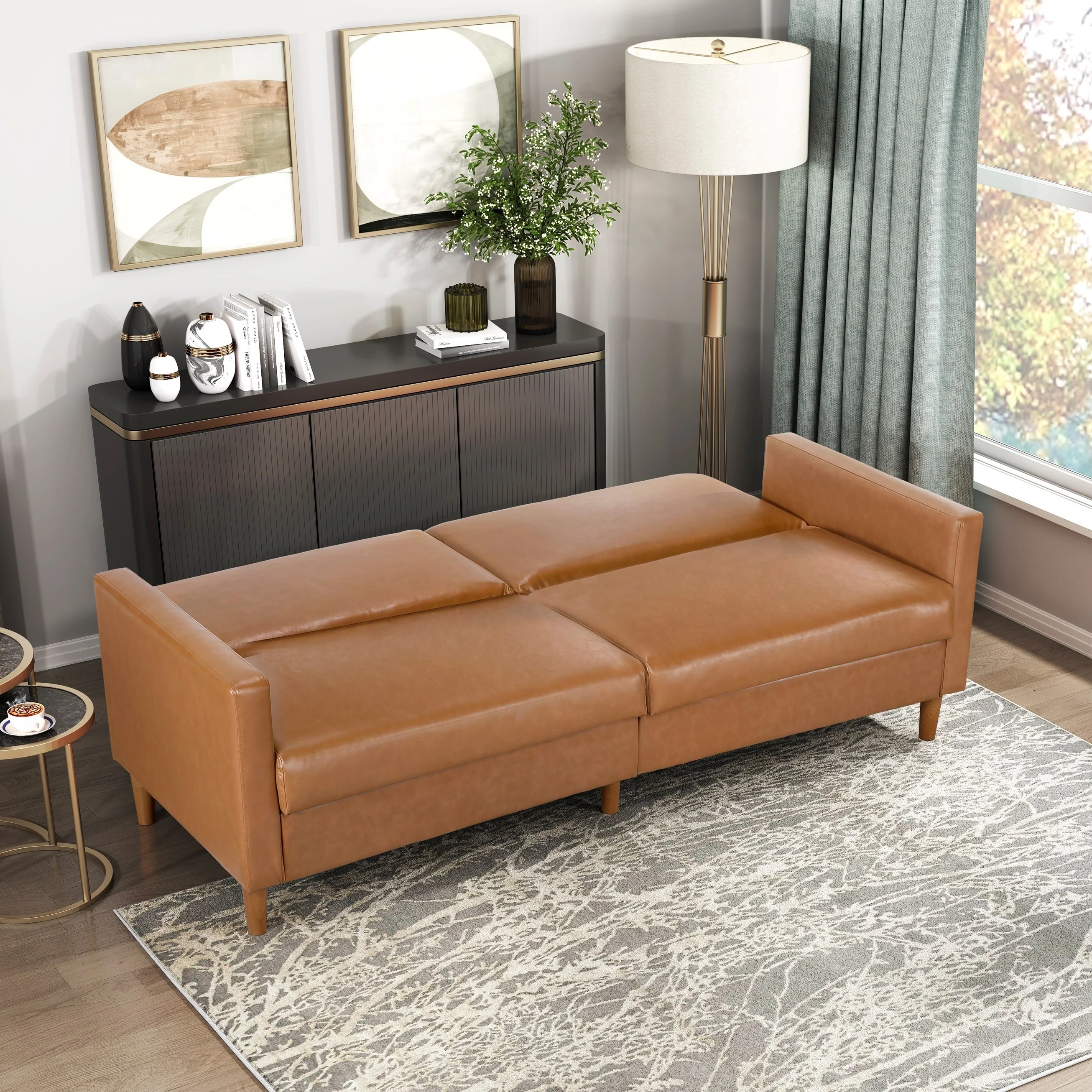 Walker Edison | Faux Leather Convertible Sleeper Sofa