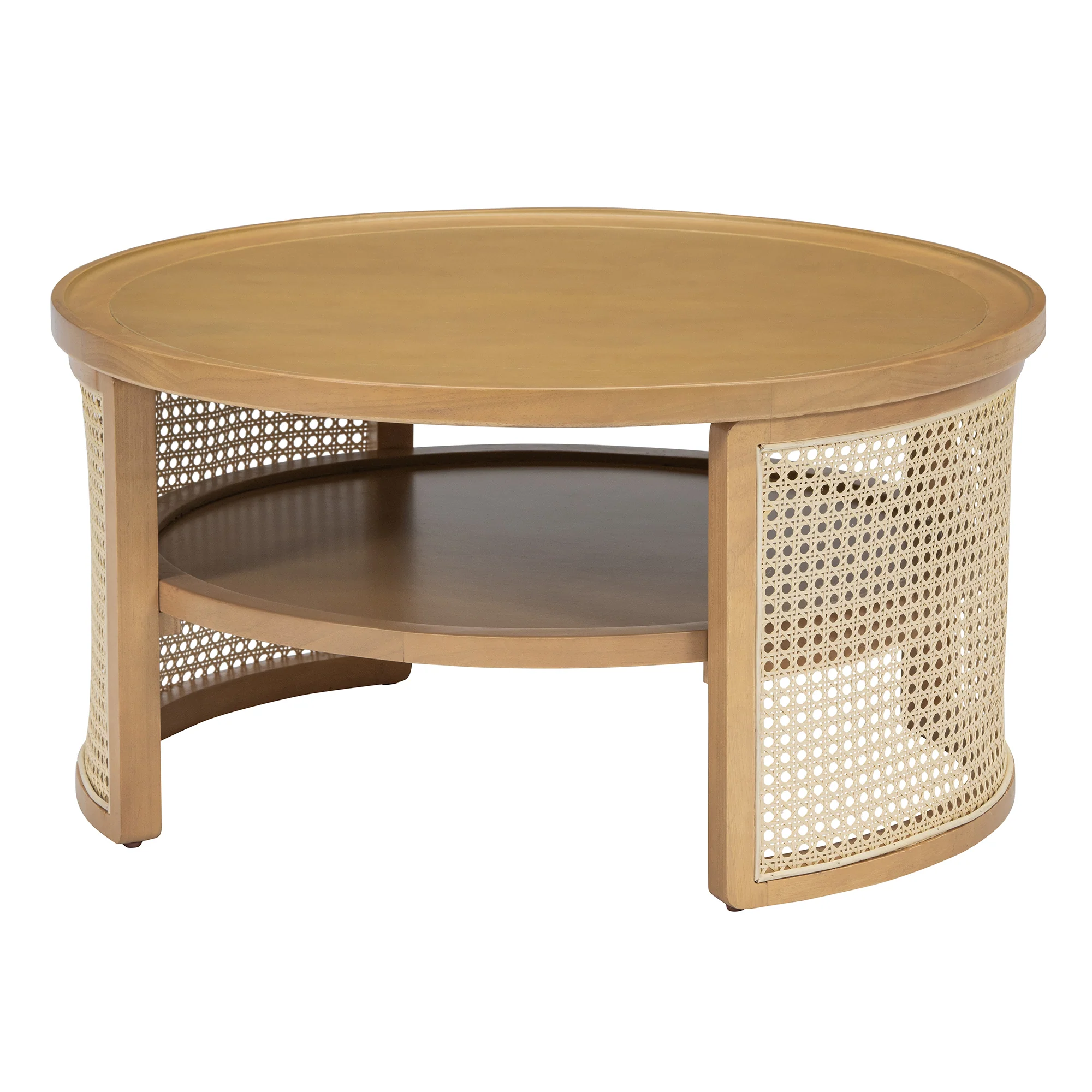 Walker Edison | Tiered Round Rattan Coffee Table with Storage