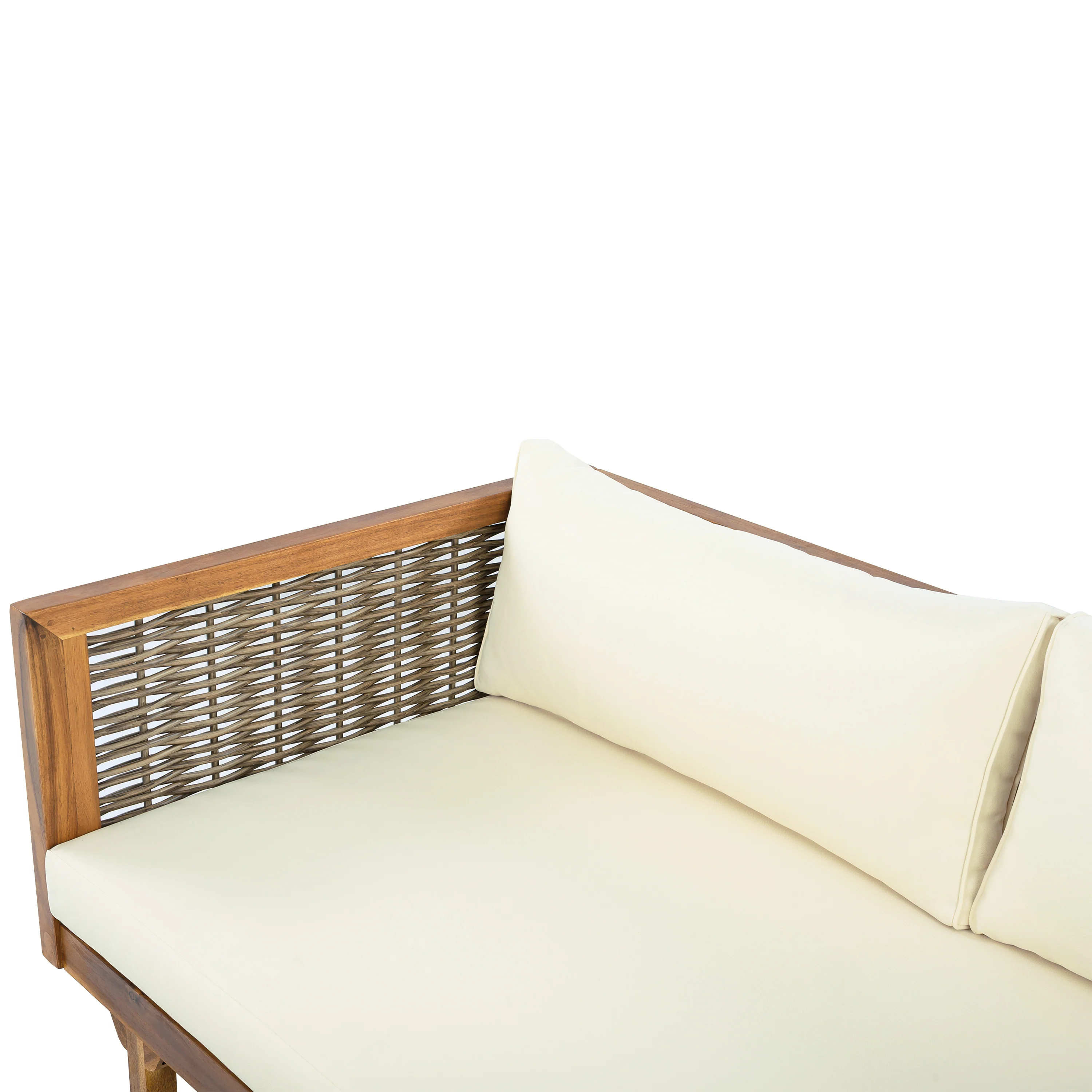 Walker Edison | Acacia Wood Sectional Sofa with Coffee Table