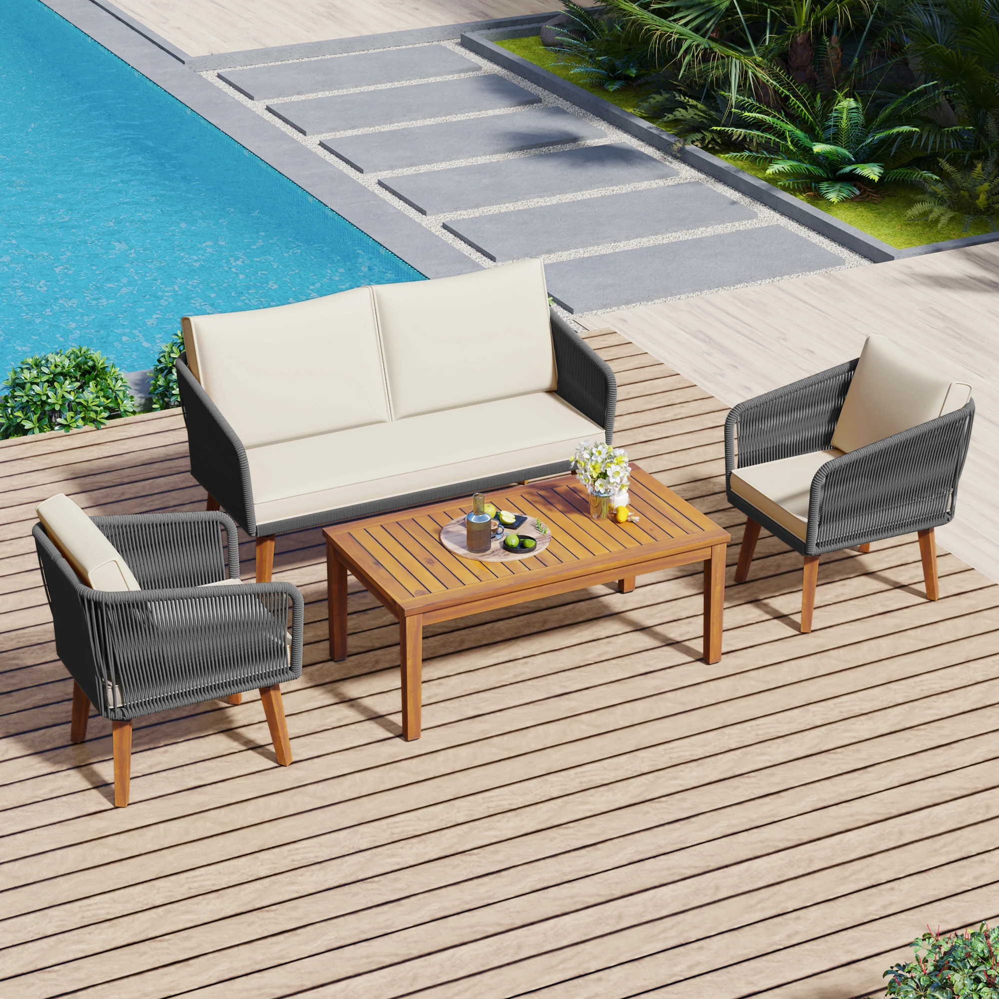 Walker Edison | Rope Patio Furniture Set
