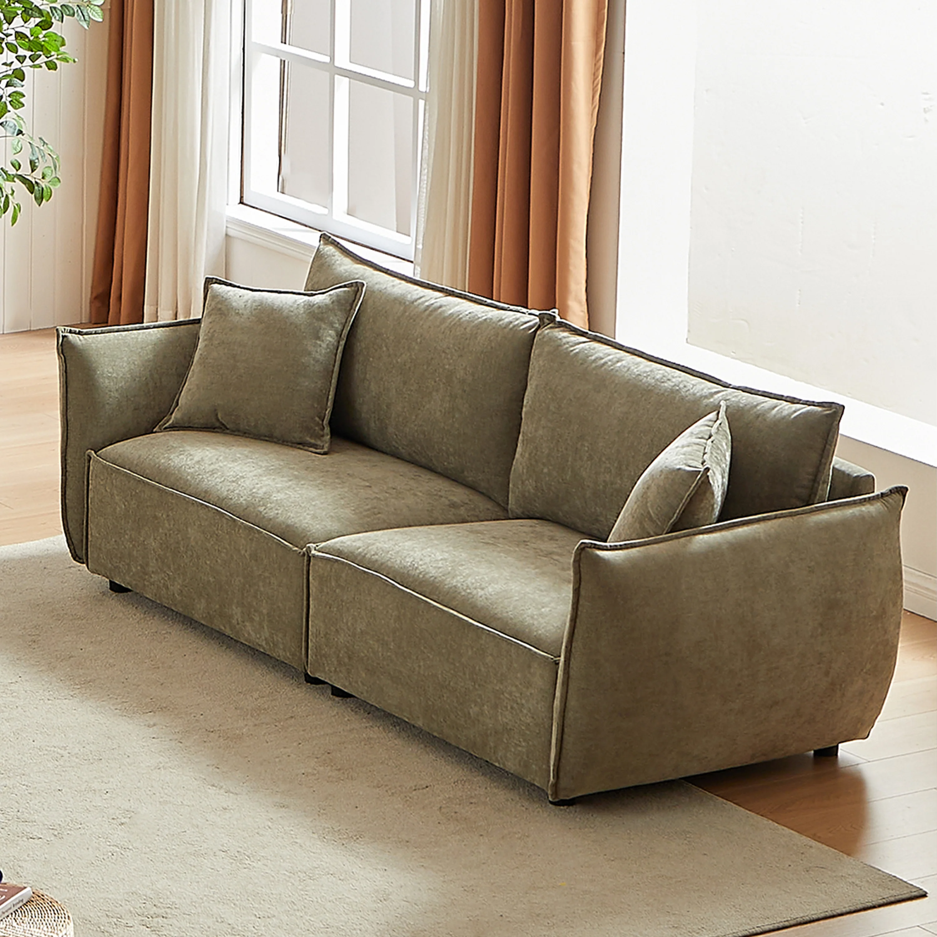 Walker Edison | Modern Chenille Wide Sofa with Pillows