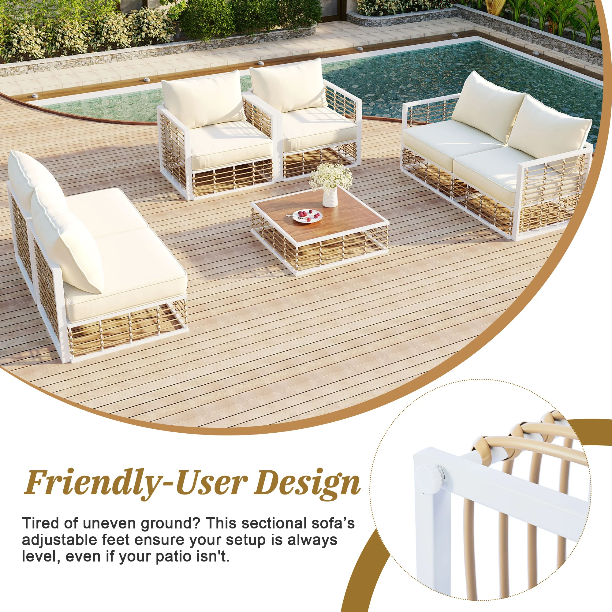 Walker Edison | White Modern Minimalist 7-Piece Metal Outdoor Patio Sectional Sofa Set