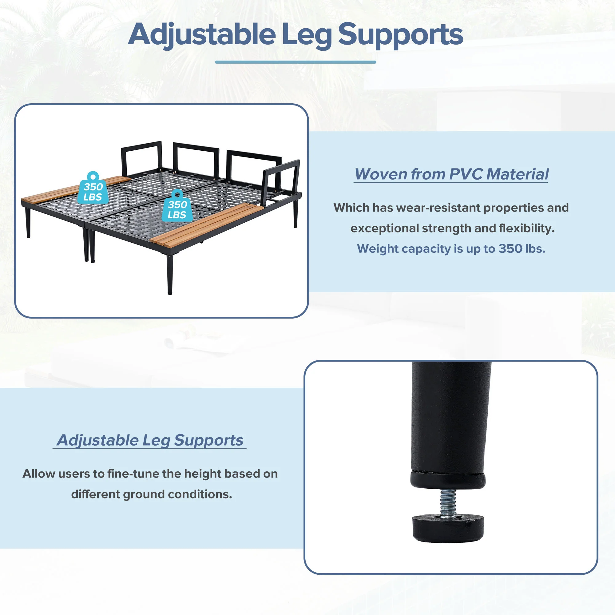 Walker Edison | Modern Outdoor Patio Daybed with Wood Topped Side Tables