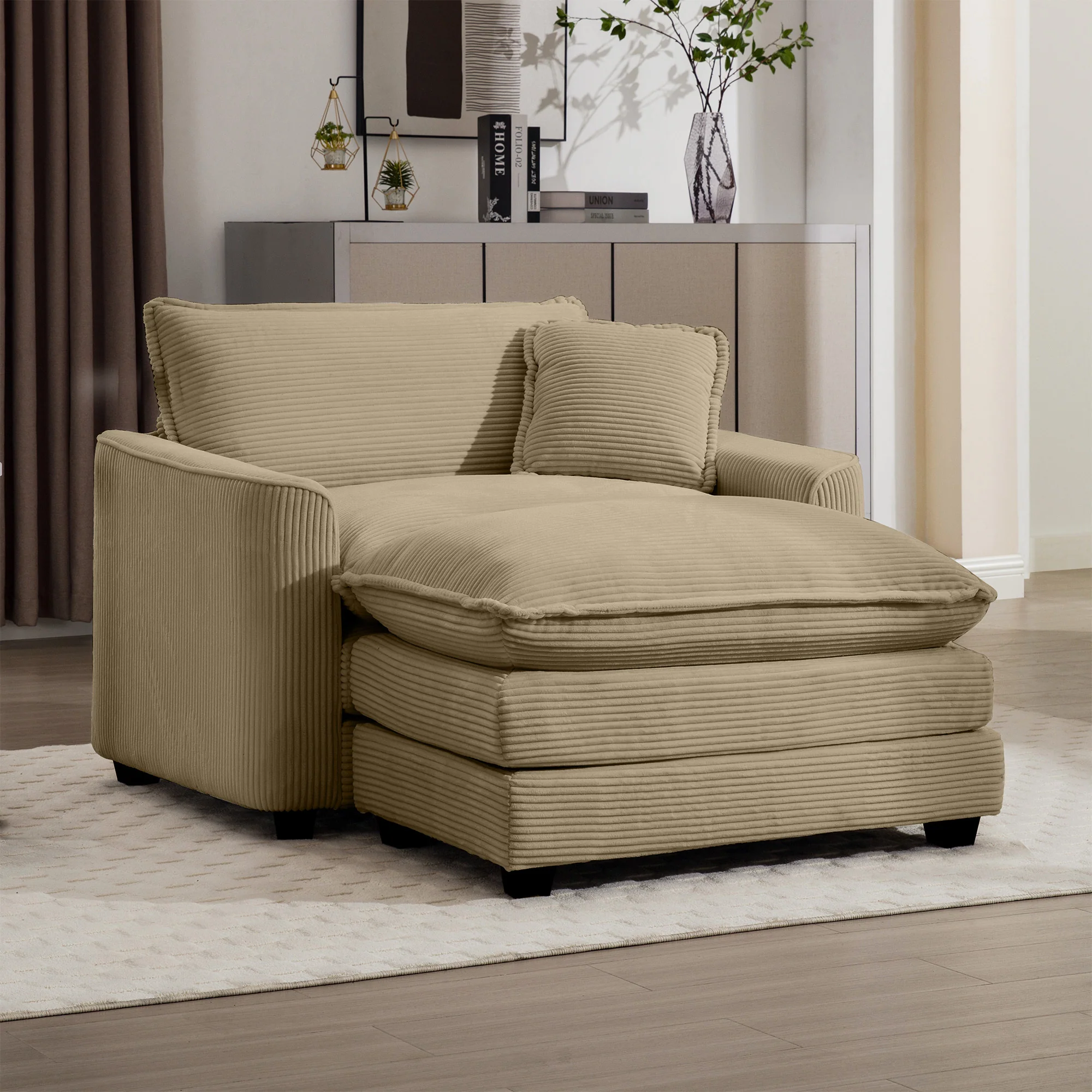 Walker Edison | Corduroy Deep Seat Sofa Chair with Ottoman