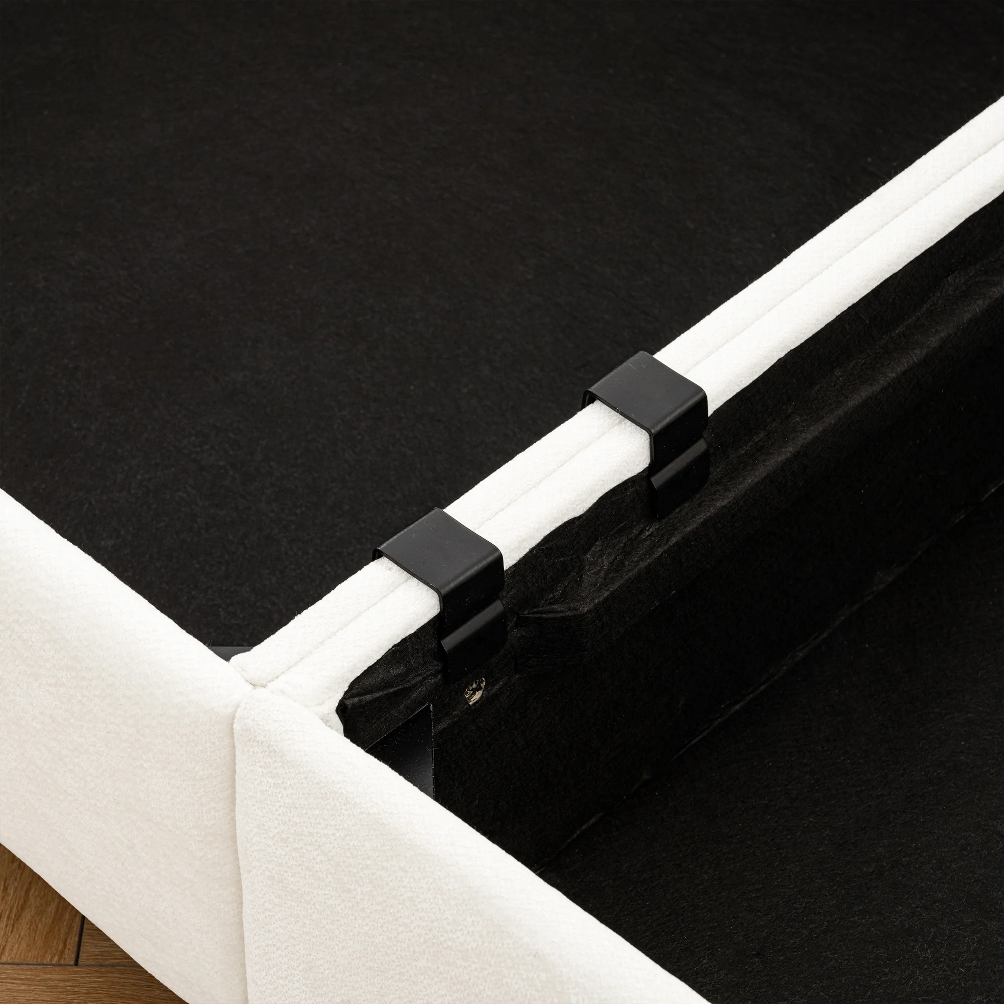 Walker Edison | Contemporary White Chenille L-Shaped Sofa with Storage and Ottoman