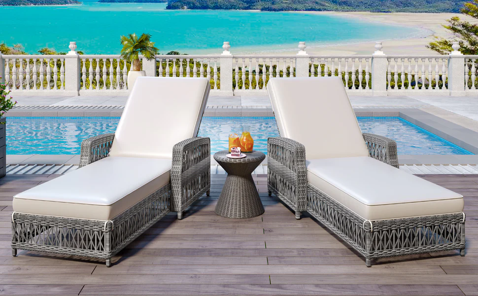 Walker Edison | Outdoor Wicker 2 Piece Lounge Reclining Chairs with Cushions
