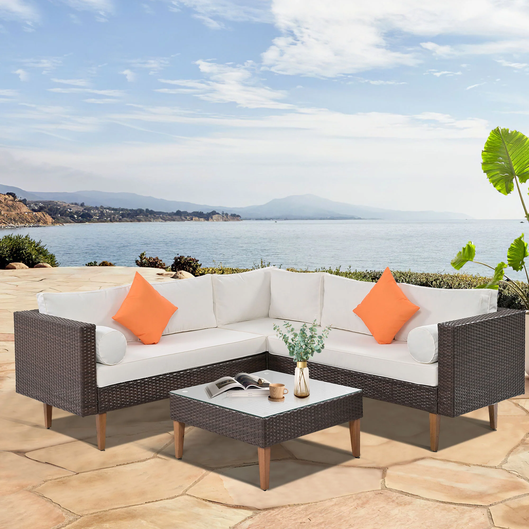 Walker Edison | Outdoor Patio Wicker 4-Piece Sofa Set