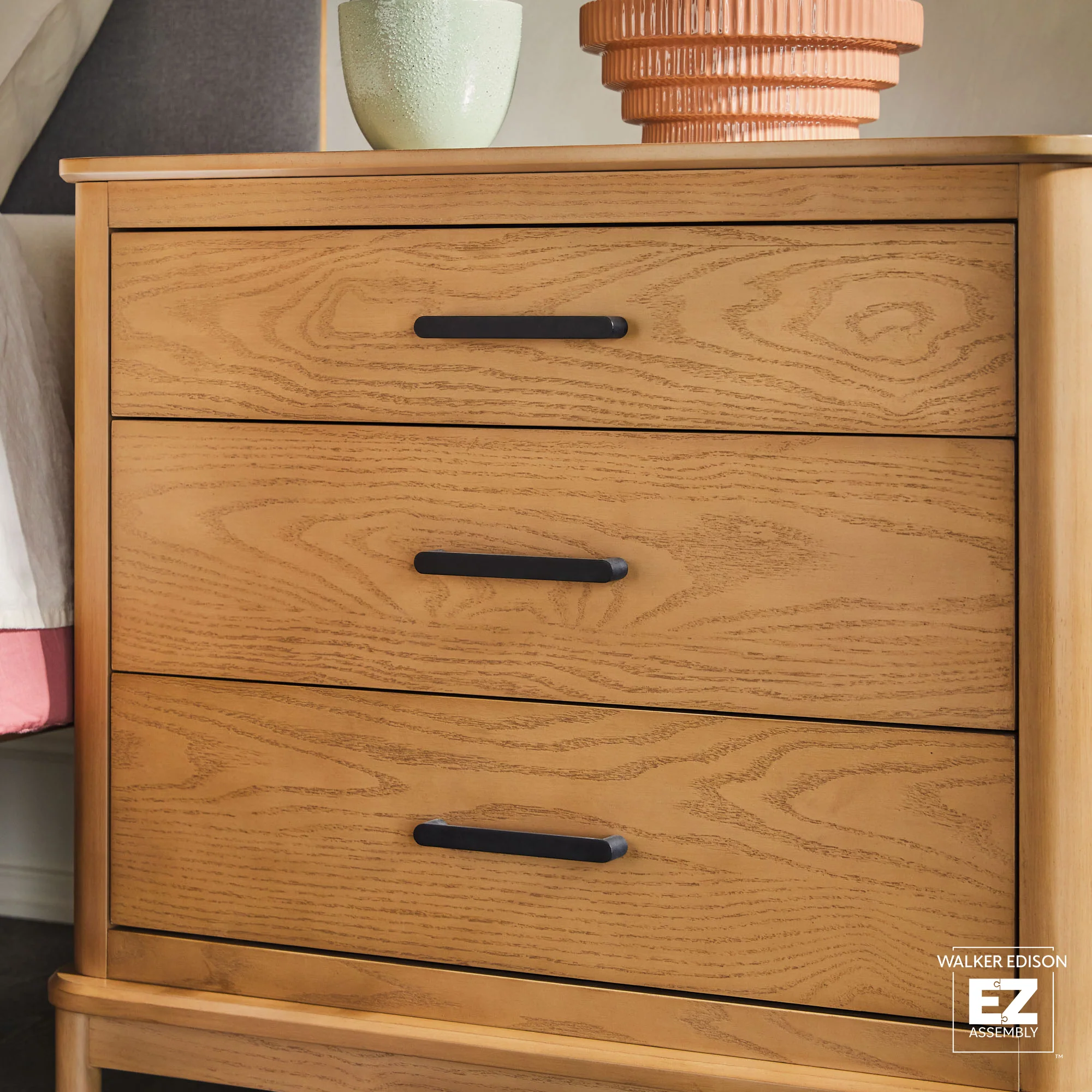 Annette Contemporary 3-Drawer Wood Nightstand