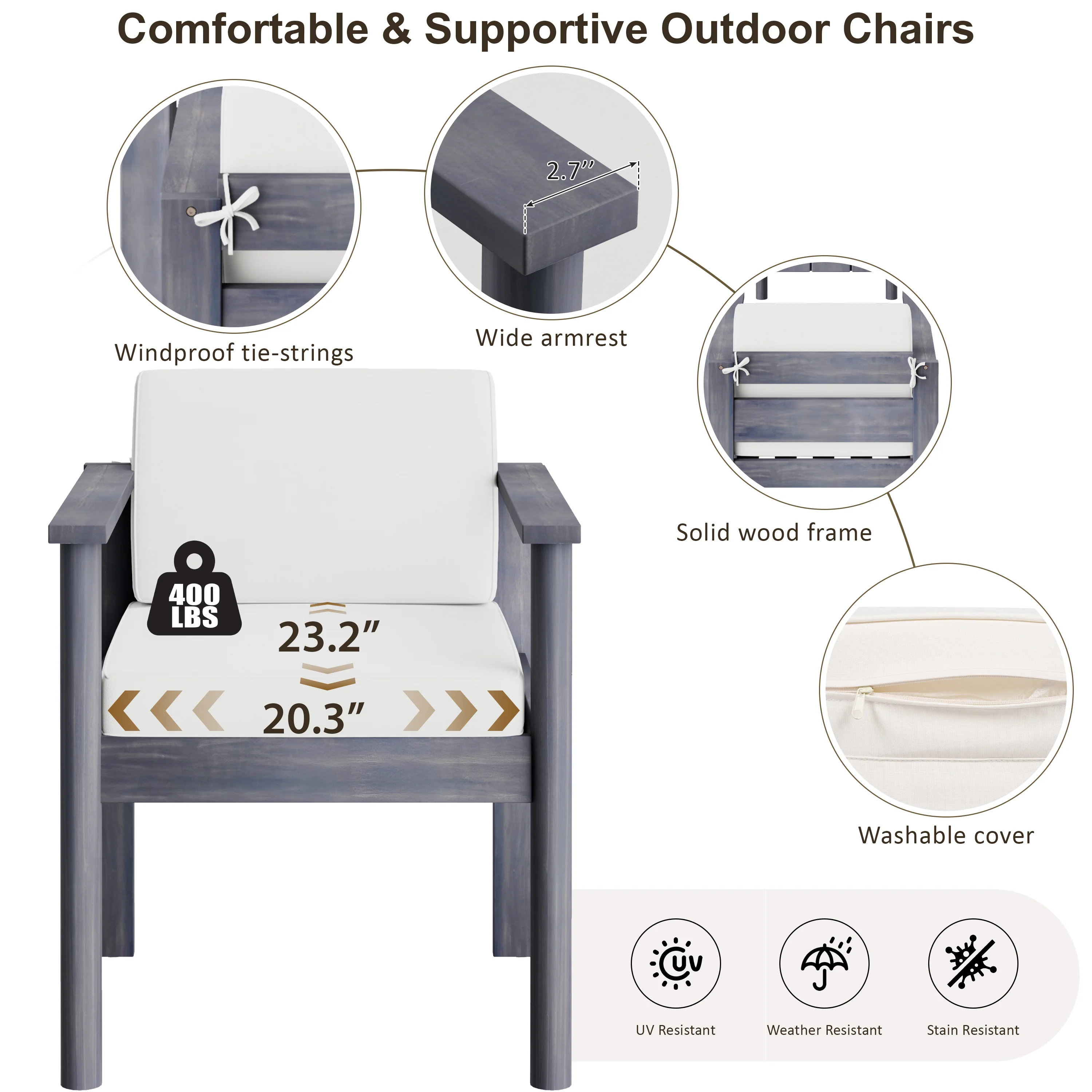 Walker Edison | Grey Wood Outdoor 7-Piece Patio Dining Table Set for 6