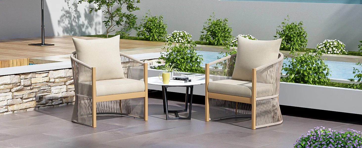 Walker Edison | Stylish Rope-Weave Design Curved Club Chair Set