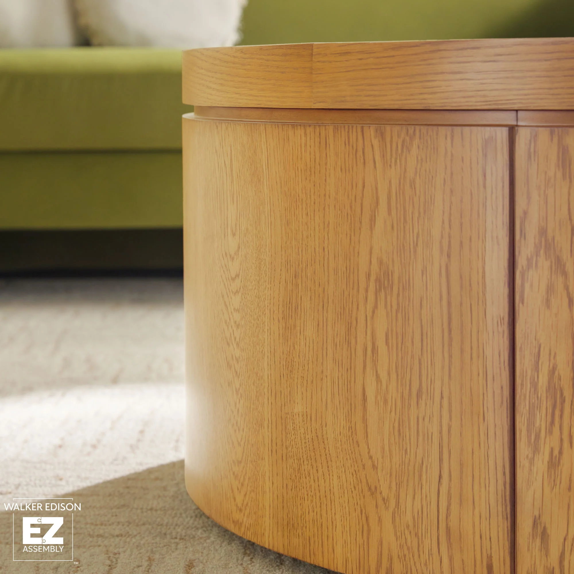 Maya 36 Modern Easy Assembly Round Oak Wood Veneer Coffee table with Storage