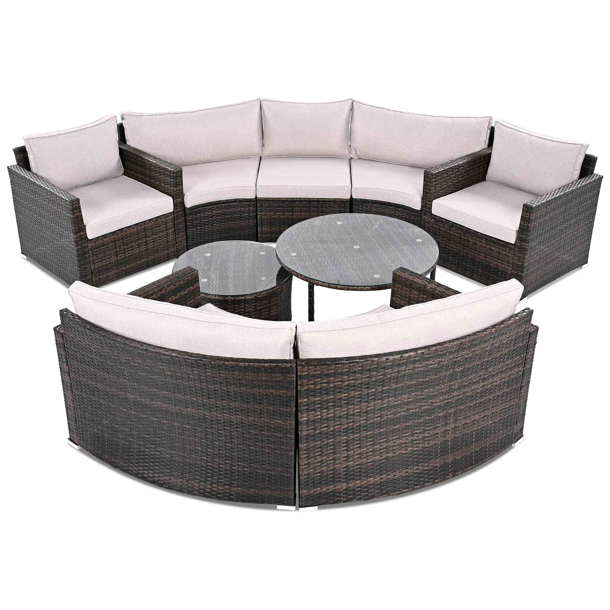Walker Edison | Half Moon 9-Piece Wicker Outdoor Patio Sofa Set