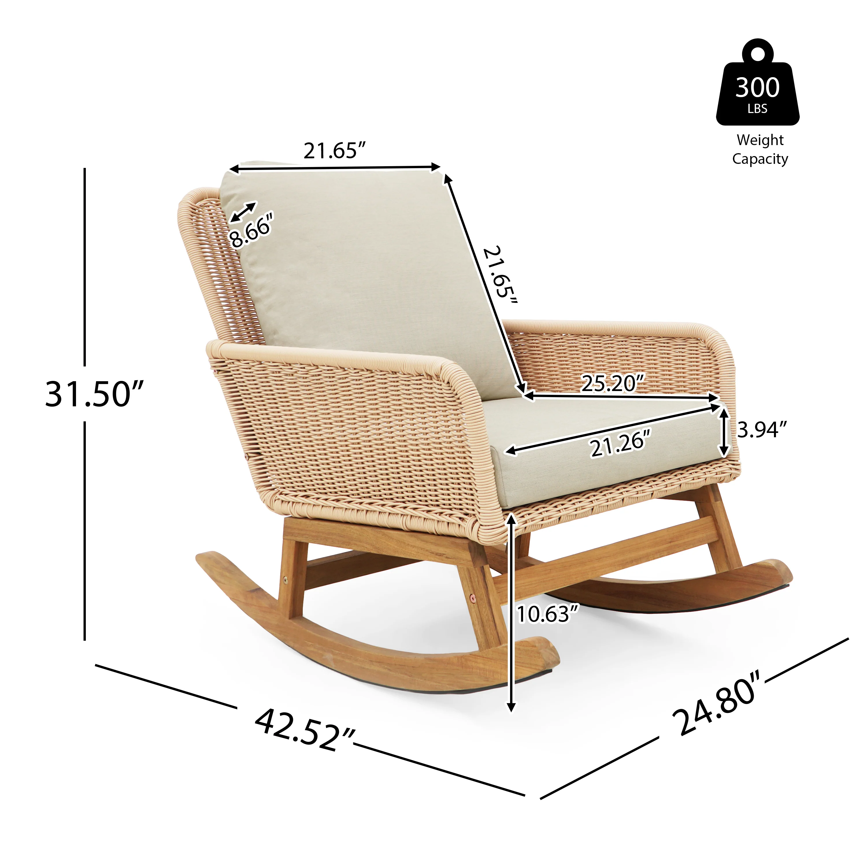 Walker Edison | Contemporary Minimalist Beige Wicker Rocking Chair Set of 2