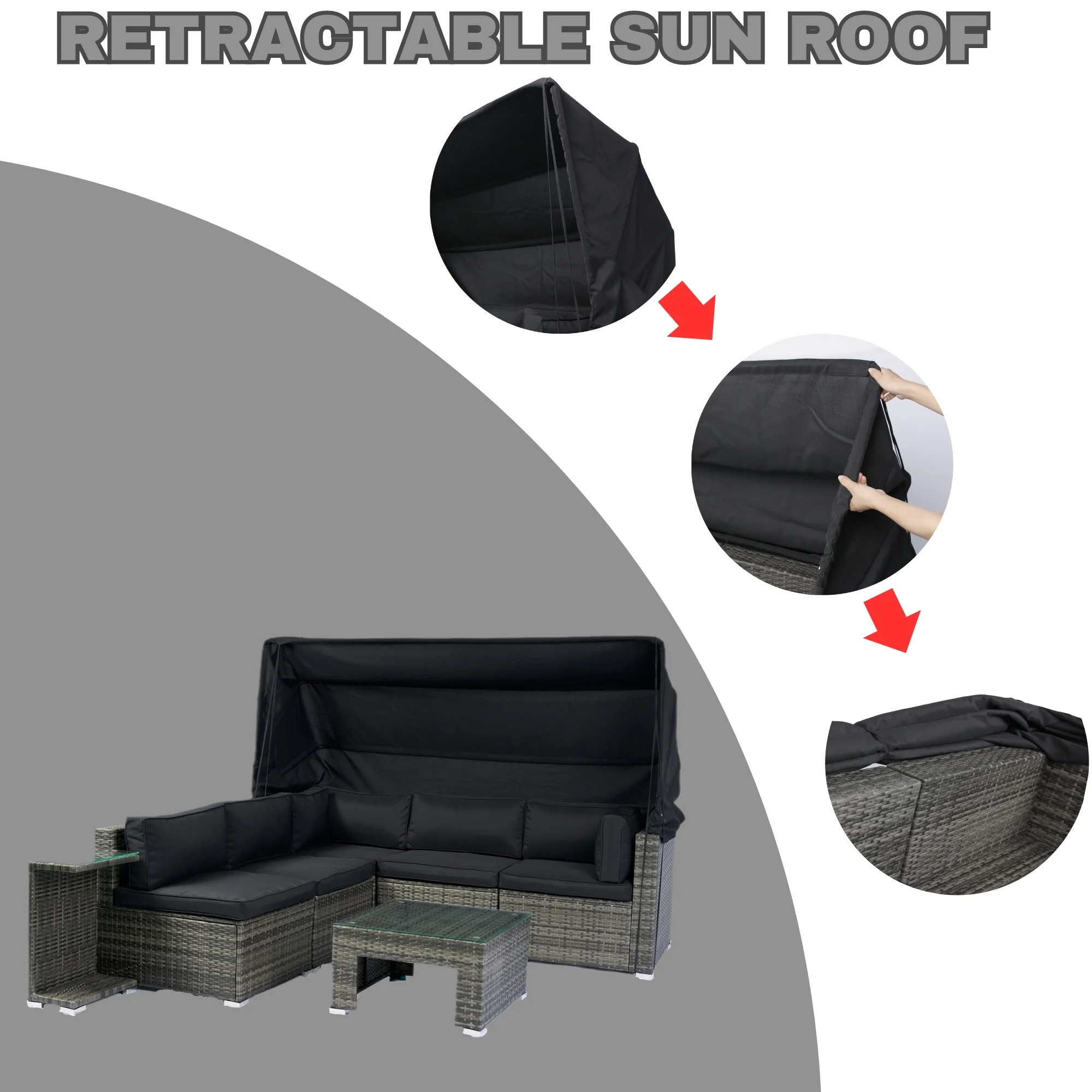 Walker Edison | 7-Piece Outdoor Patio Canopy Wicker Rattan Sectional Sofa Set