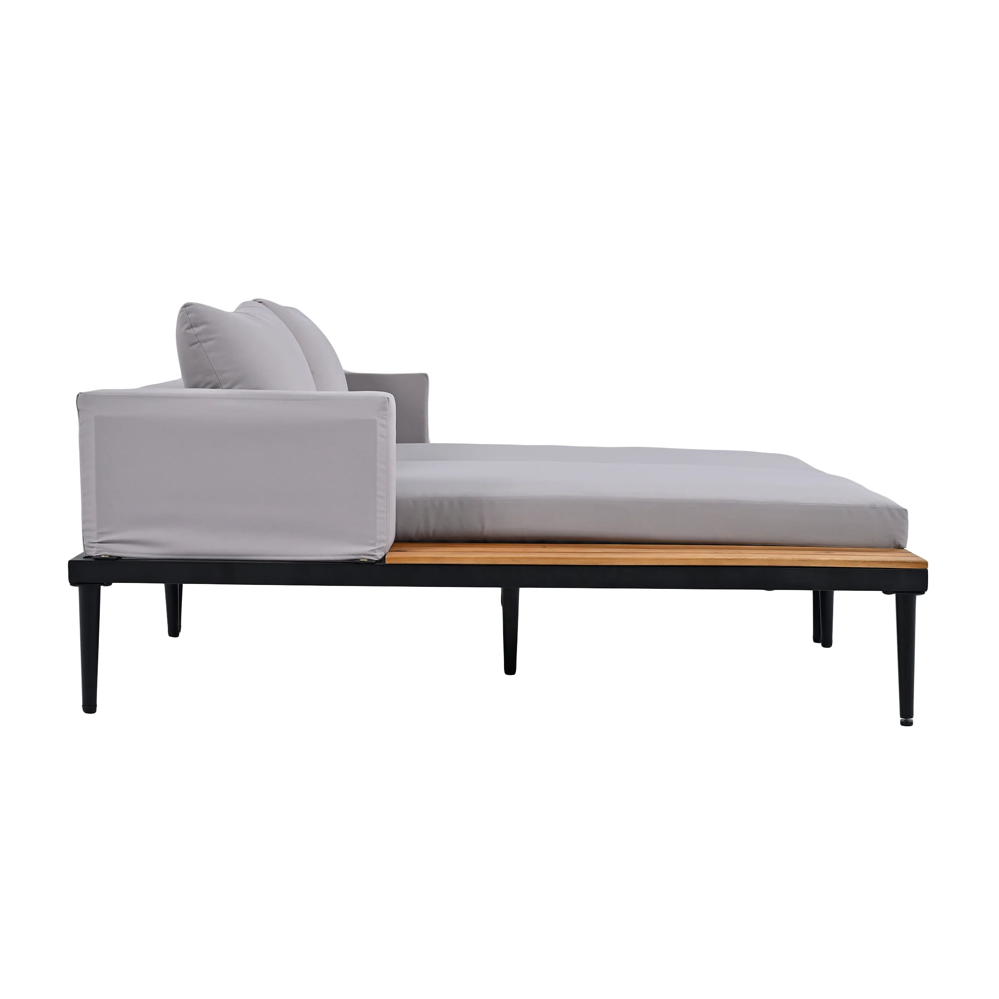 Walker Edison | Modern Outdoor Patio Daybed with Wood Topped Side Tables