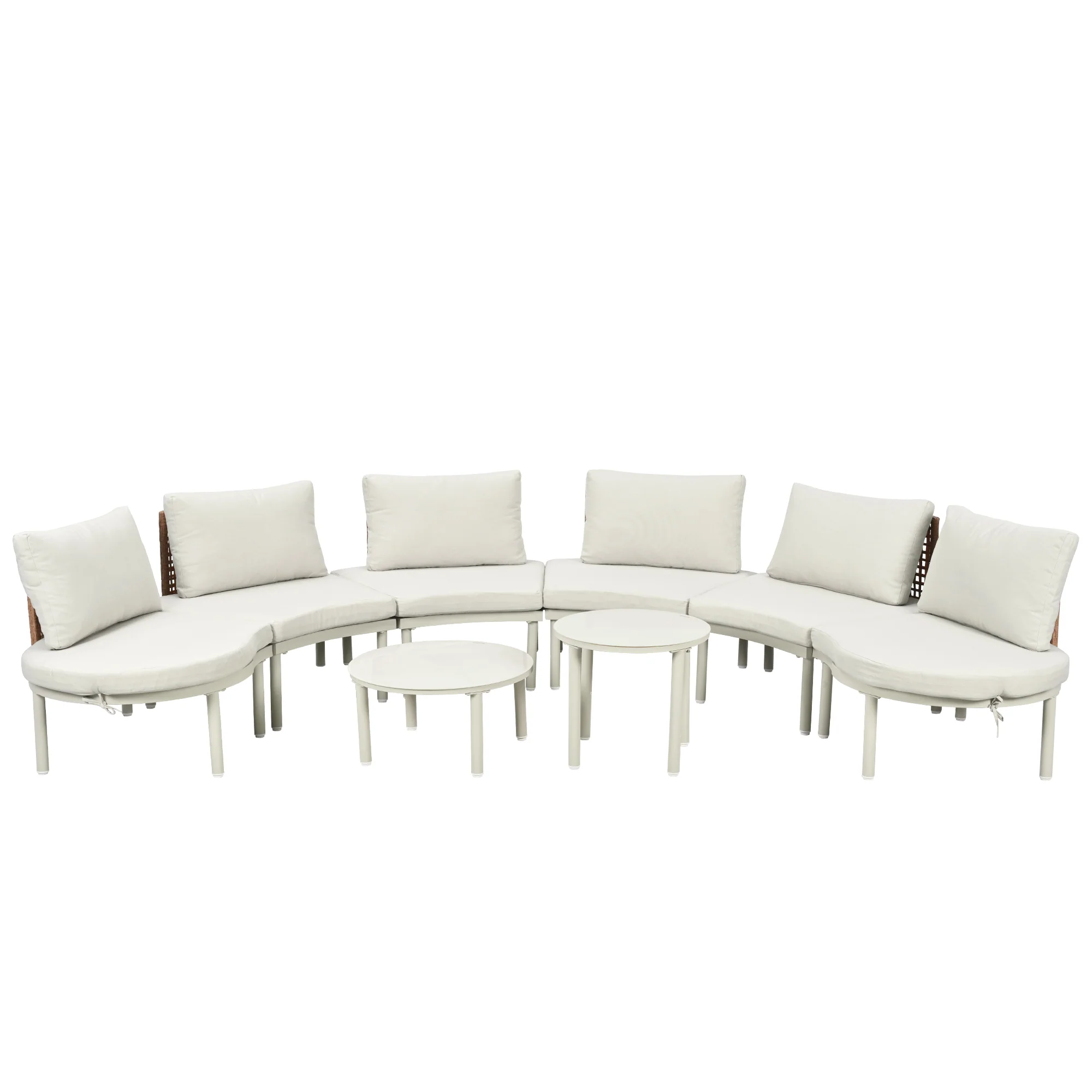 Walker Edison | Minimalist Half Moon Outdoor 8-Piece Modular Sofa Set with Nesting Tables