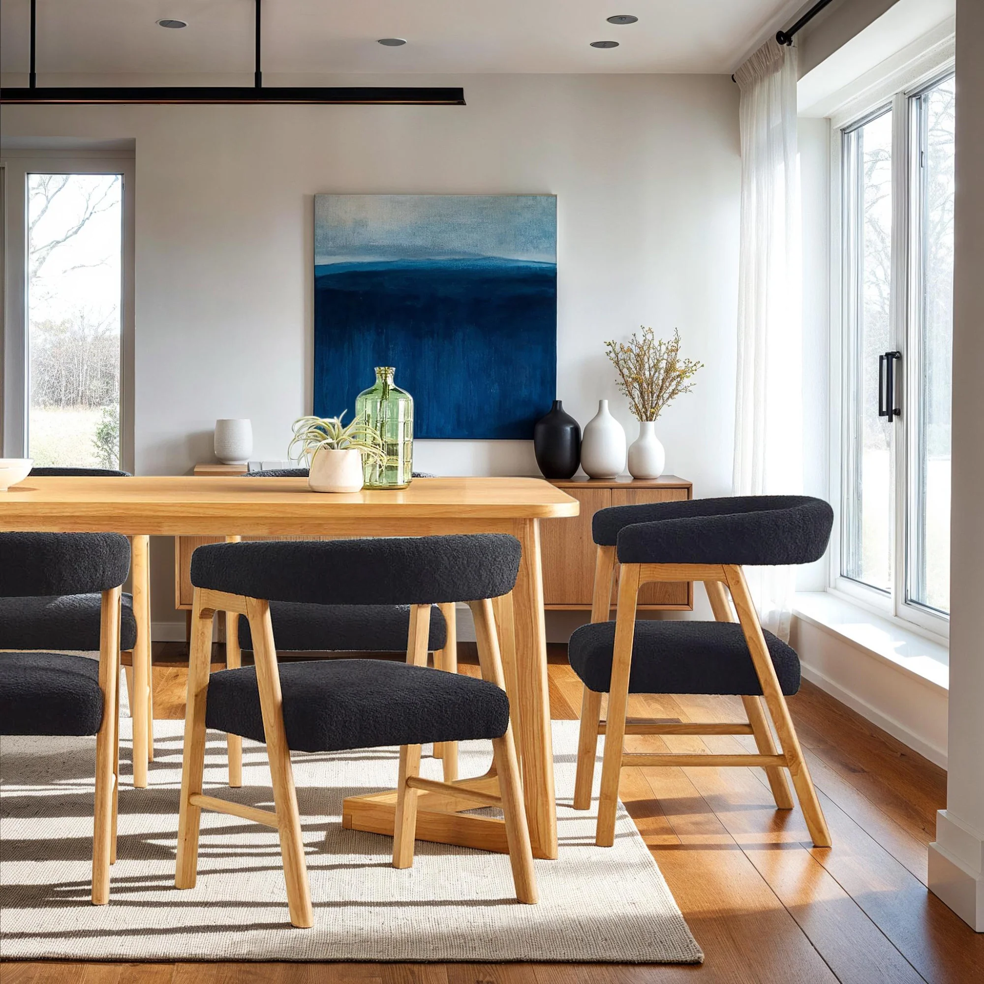 Ezra Modern Solid Wood Dining Chair with Boucle Upholstery (Set of 2)