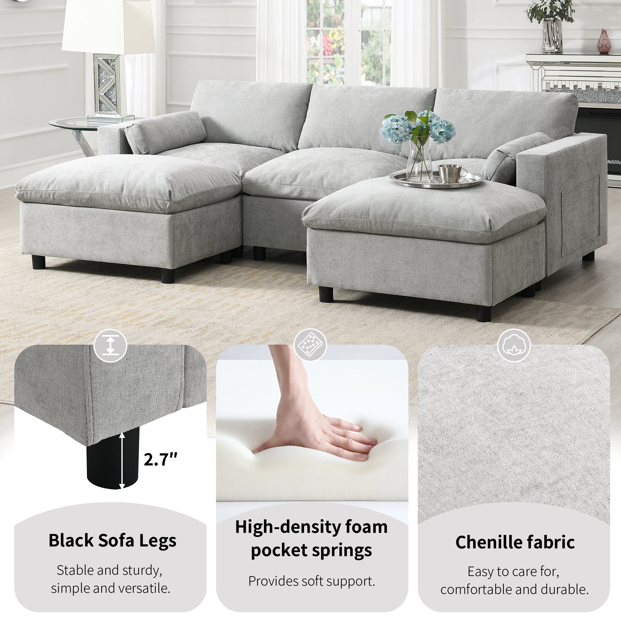 Walker Edison | Modern Cloud Chenille Modular Sectional Sofa with Storage