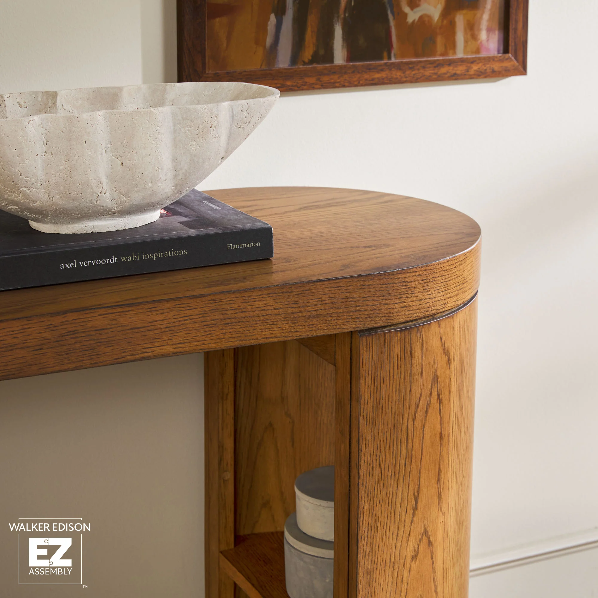 Maya 48 Modern Easy Assembly Oak Wood Veneer Console Entry Table with Storage