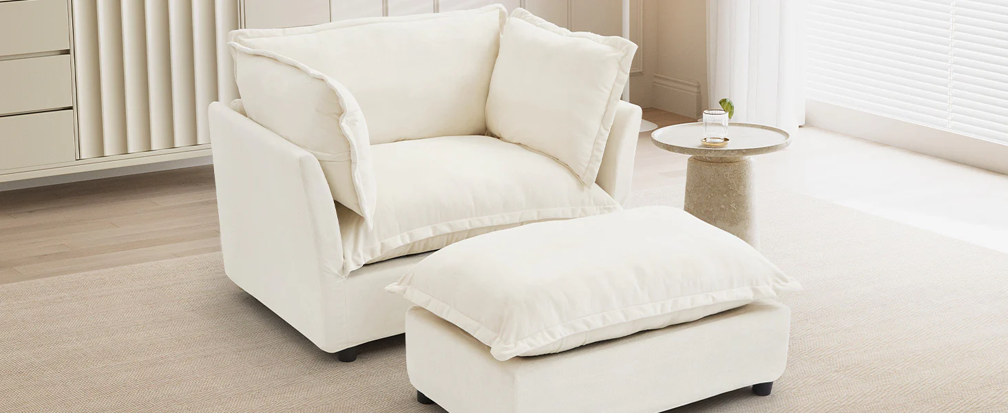 Walker Edison | Cozy Modern Chenille Armchair with Ottoman
