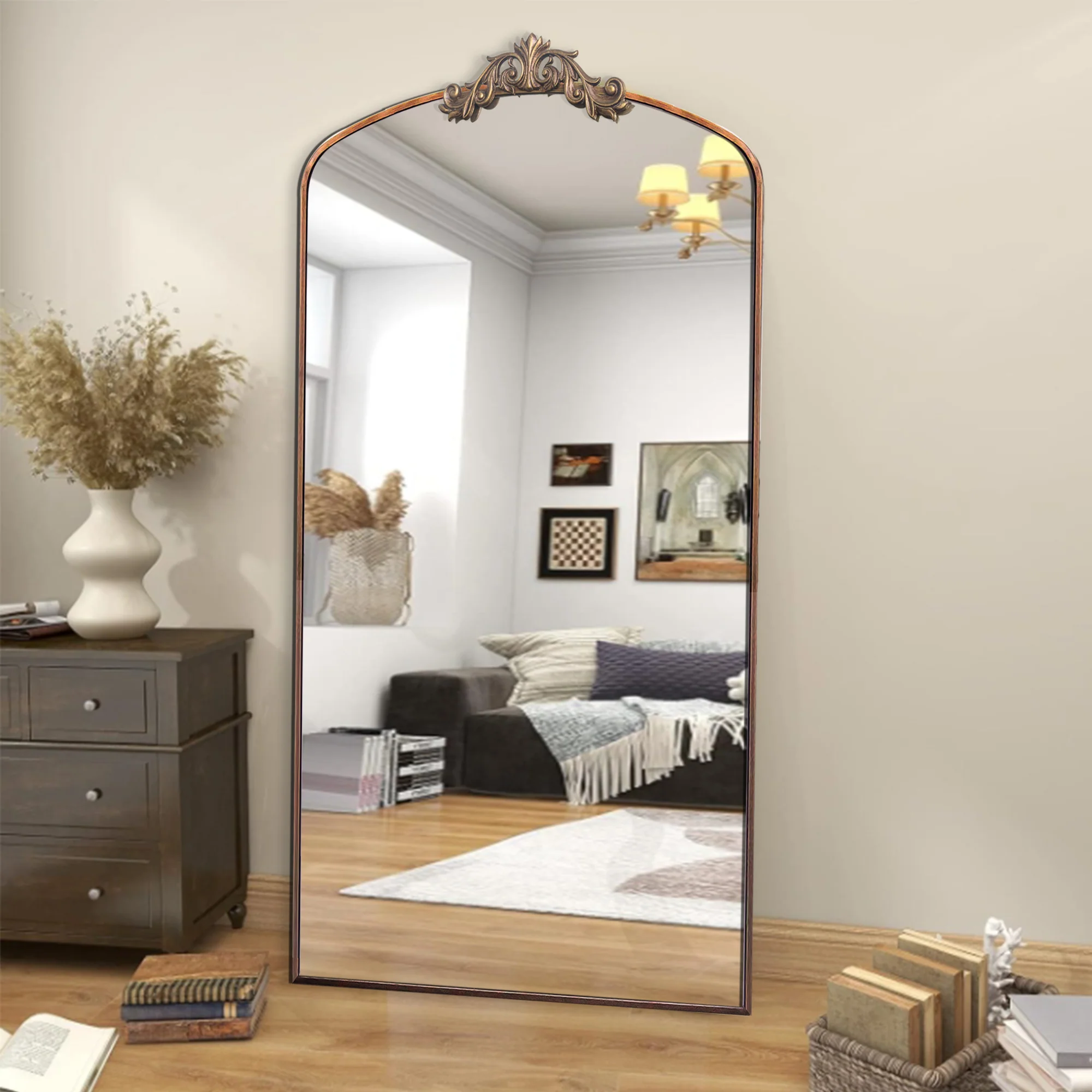 Walker Edison | Vintage Ornate Arched Full Length Mirror