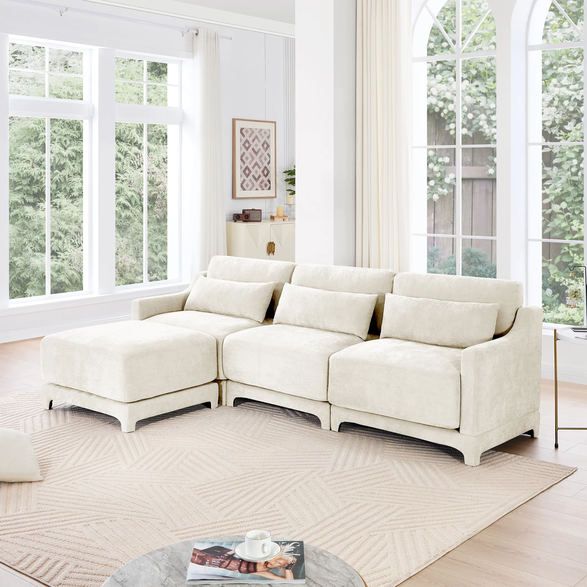 Walker Edison | High-Resilience Foam Chenille Sectional Sofa with Ottomans