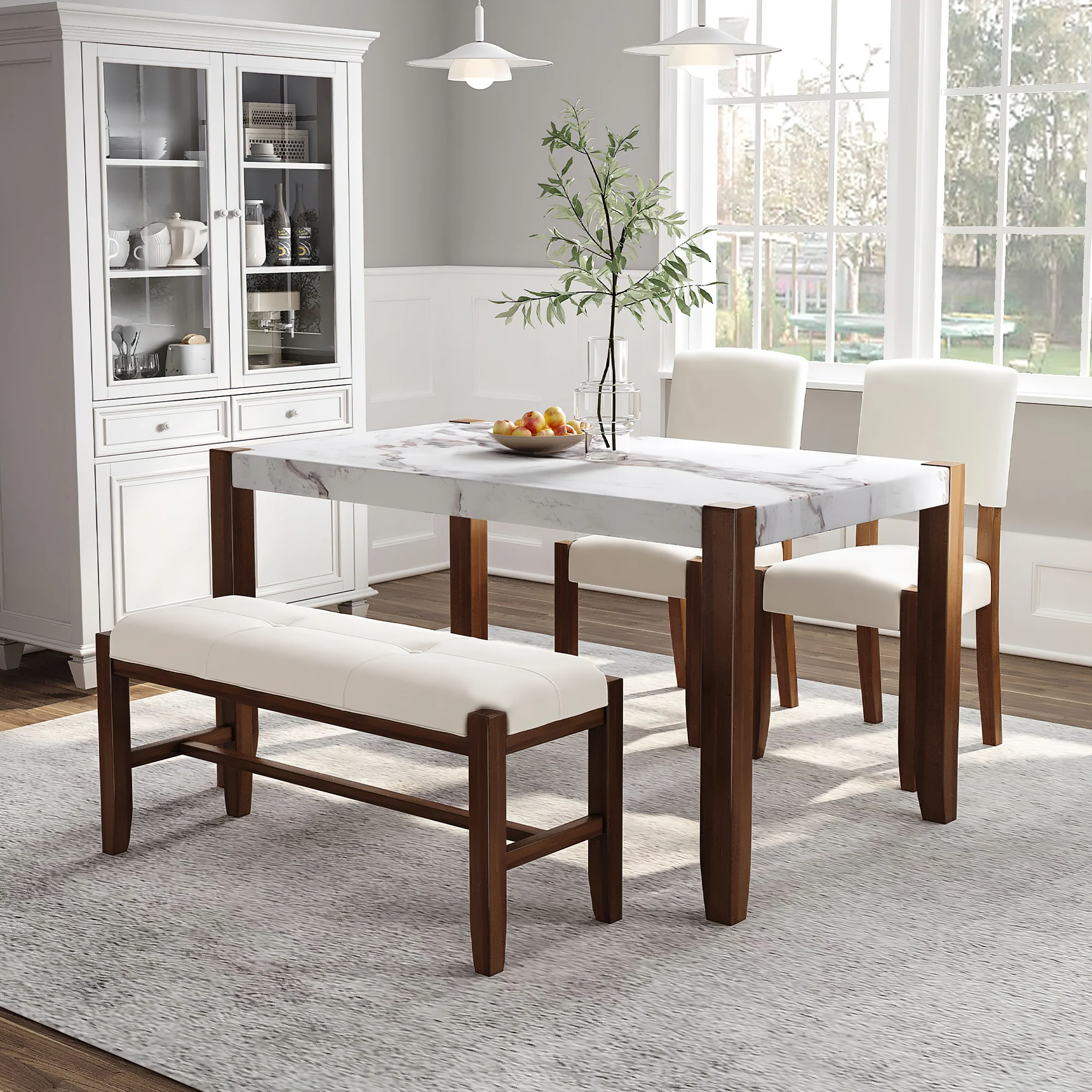 Walker Edison | Faux Marble 4-Piece Modern 46' Dining Set