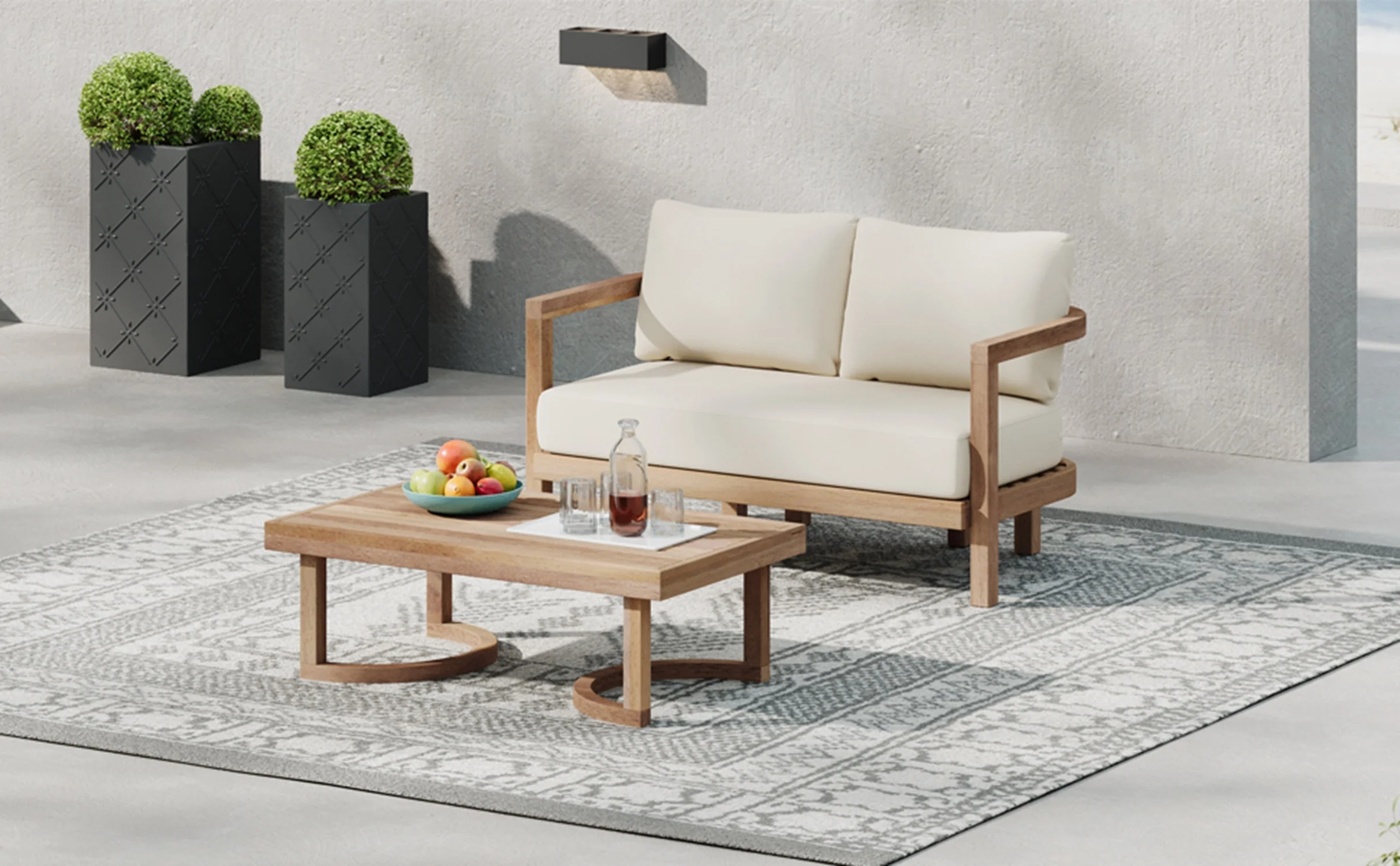 Walker Edison | Modern Outdoor Acacia Wood Patio Loveseat and Coffee Table