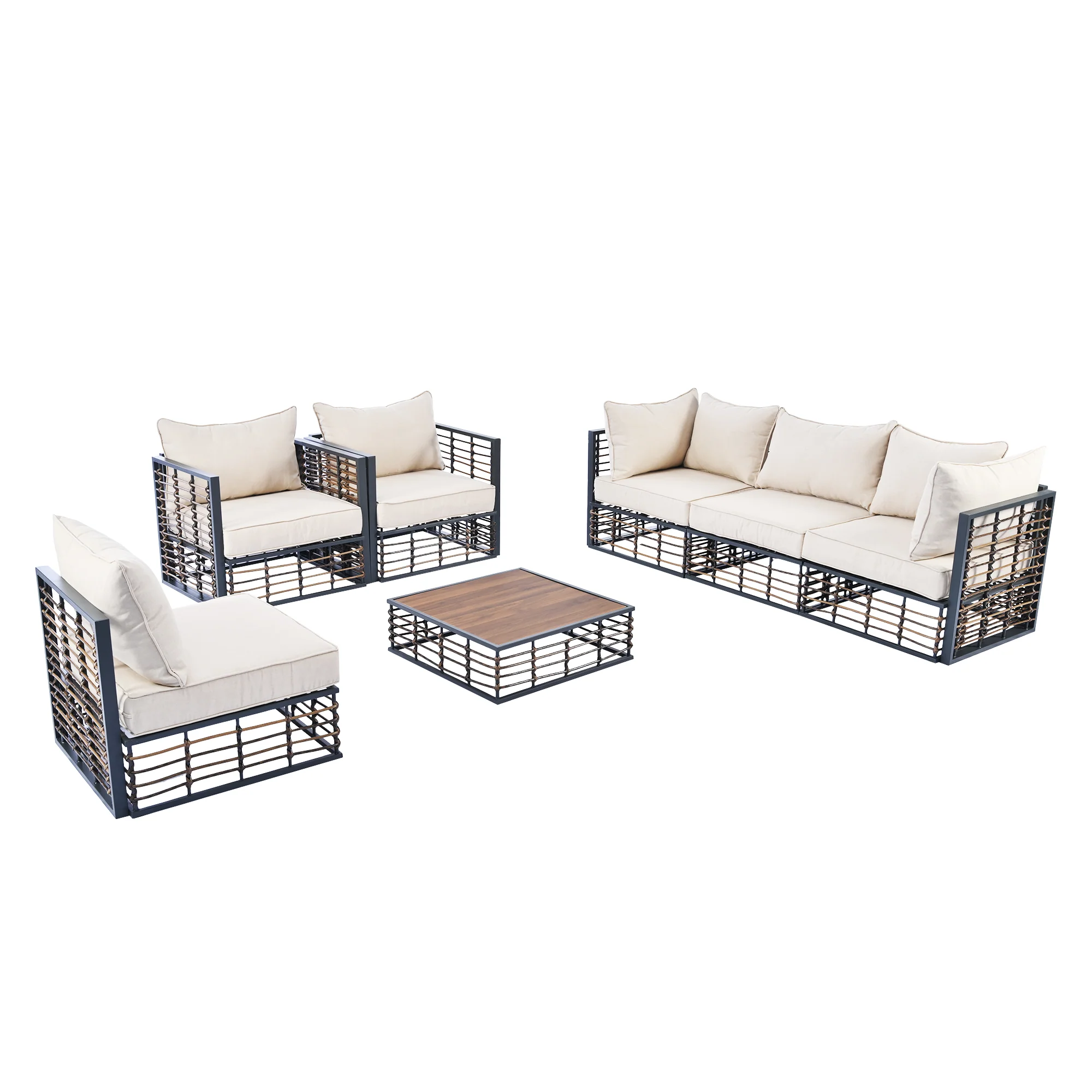 Walker Edison | Modern Minimalist 7-Piece Metal Outdoor Patio Sectional Sofa Set