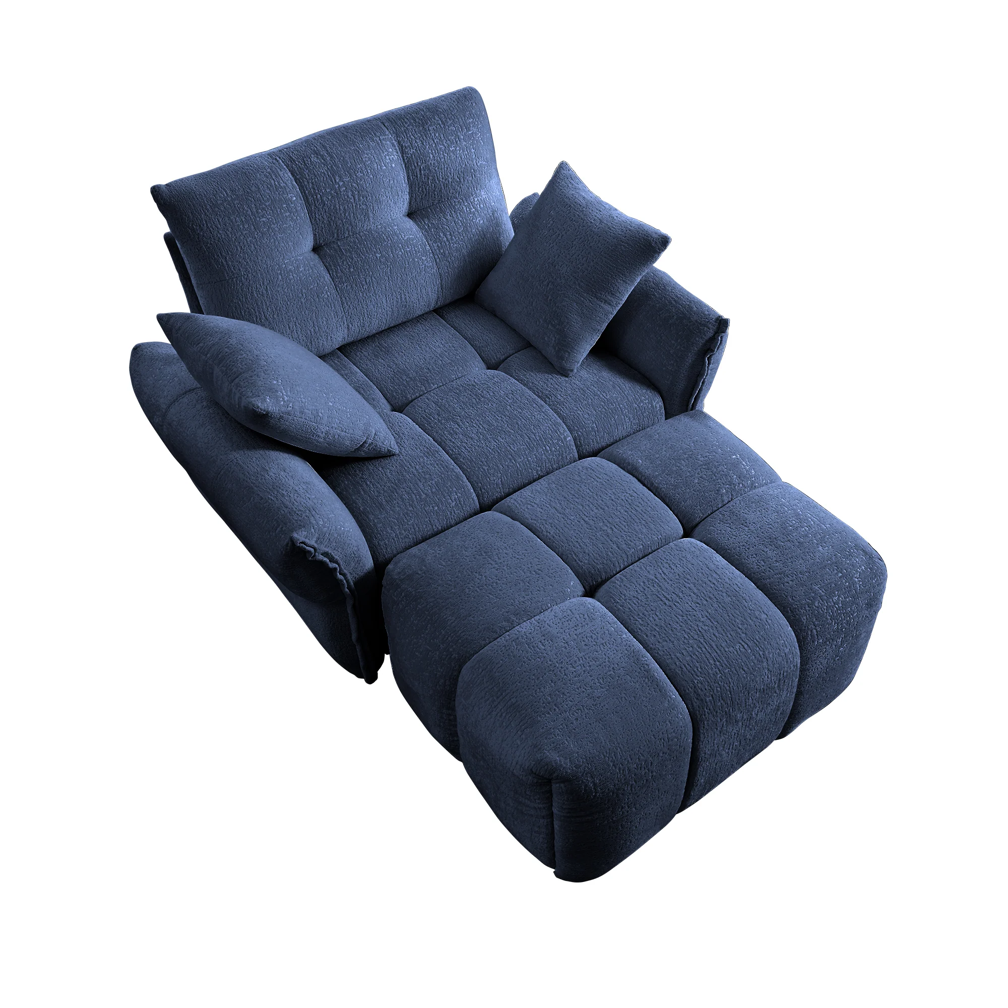 Walker Edison | Modern Ergonomic Blue Chenille Accent Chair with Ottoman Set