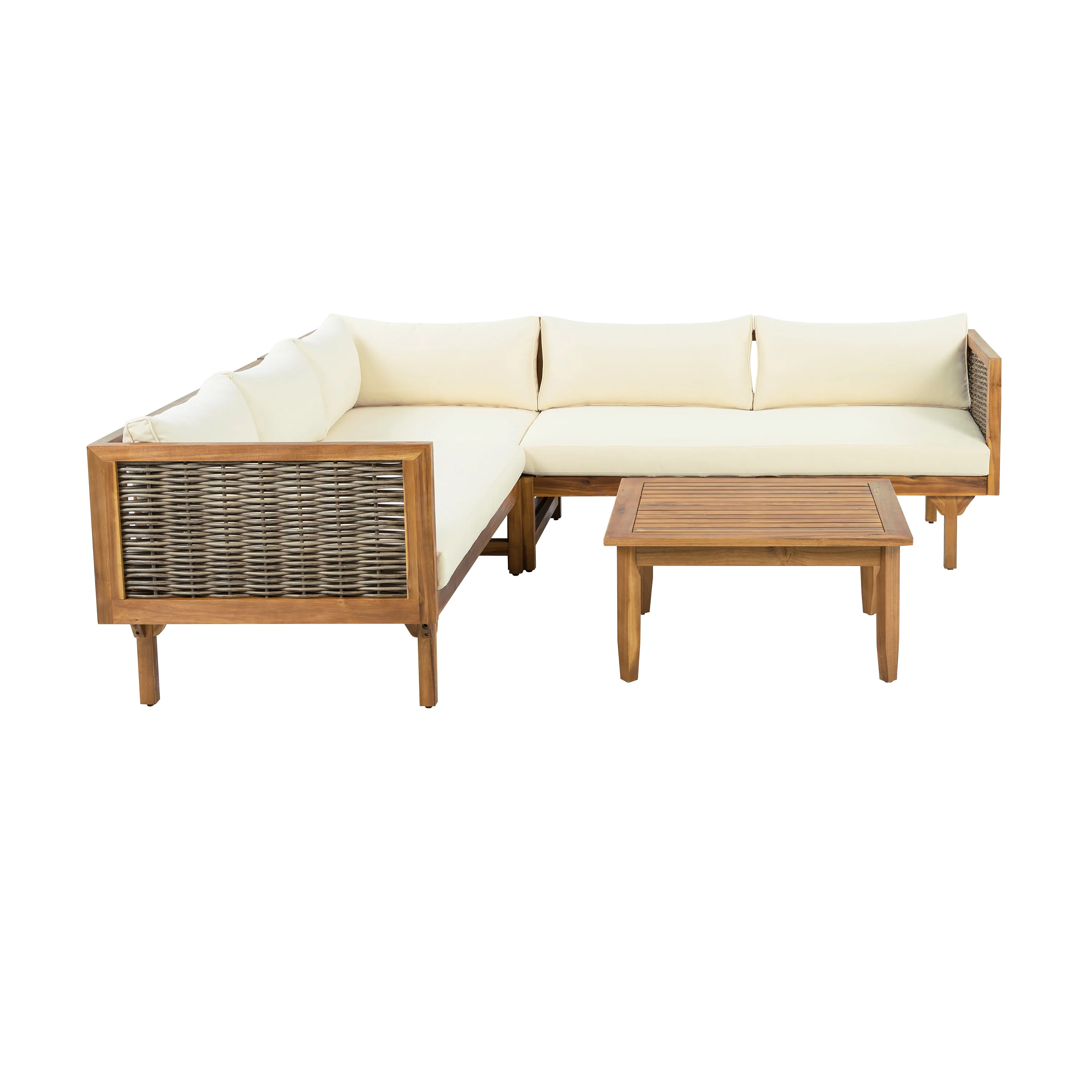 Walker Edison | Acacia Wood Sectional Sofa with Coffee Table