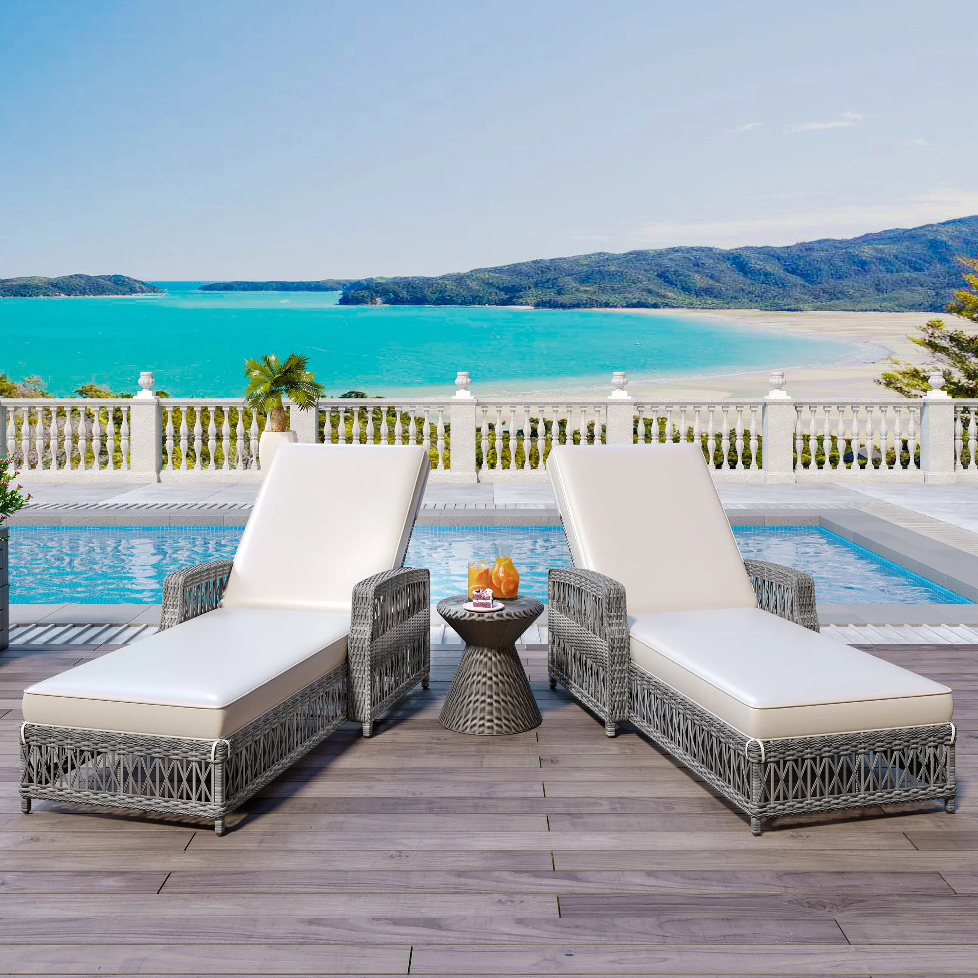 Walker Edison | Outdoor Wicker 2 Piece Lounge Reclining Chairs with Cushions