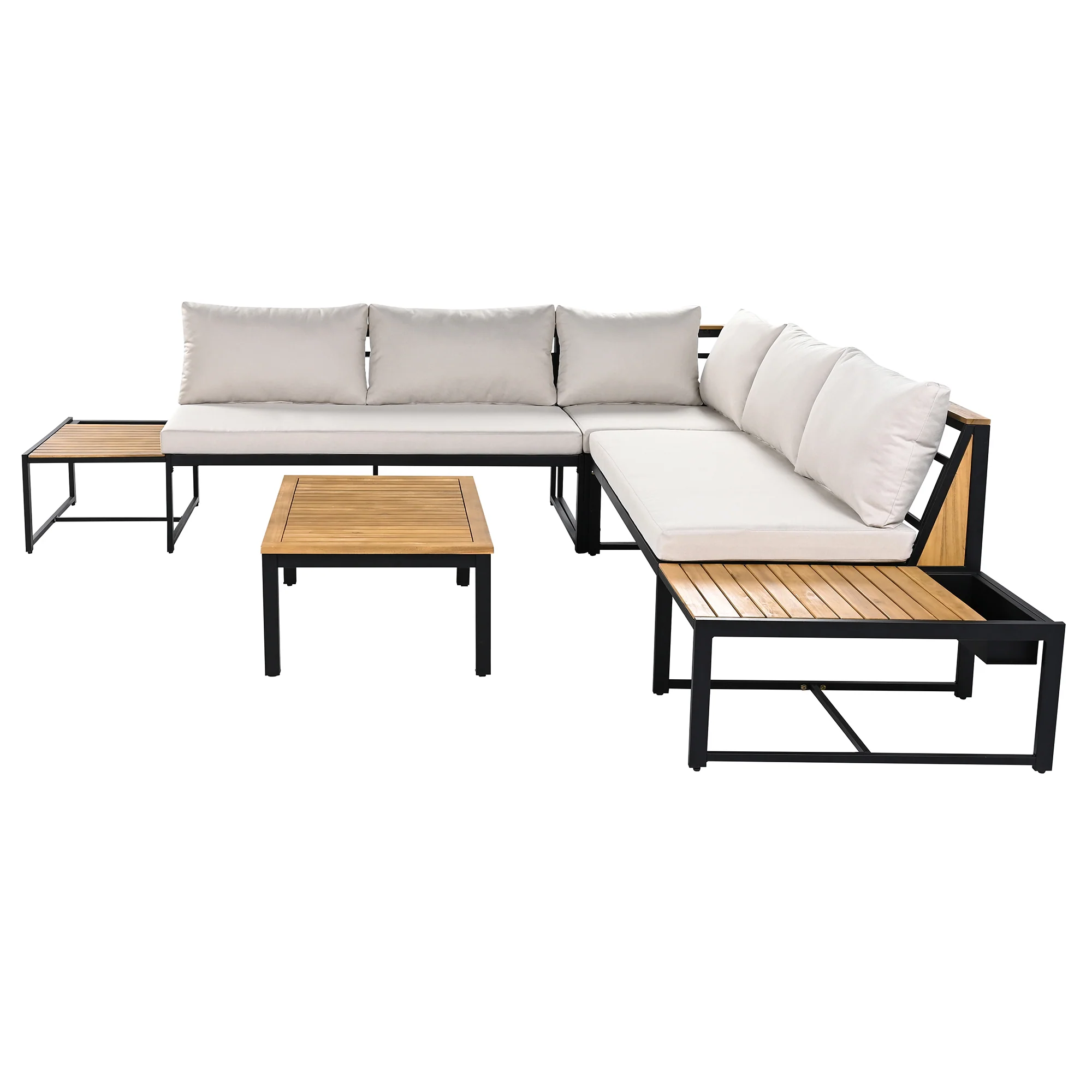 Walker Edison | 4 Pieces Outdoor Patio Sofa Sectional Set with Coffee and Side Tables