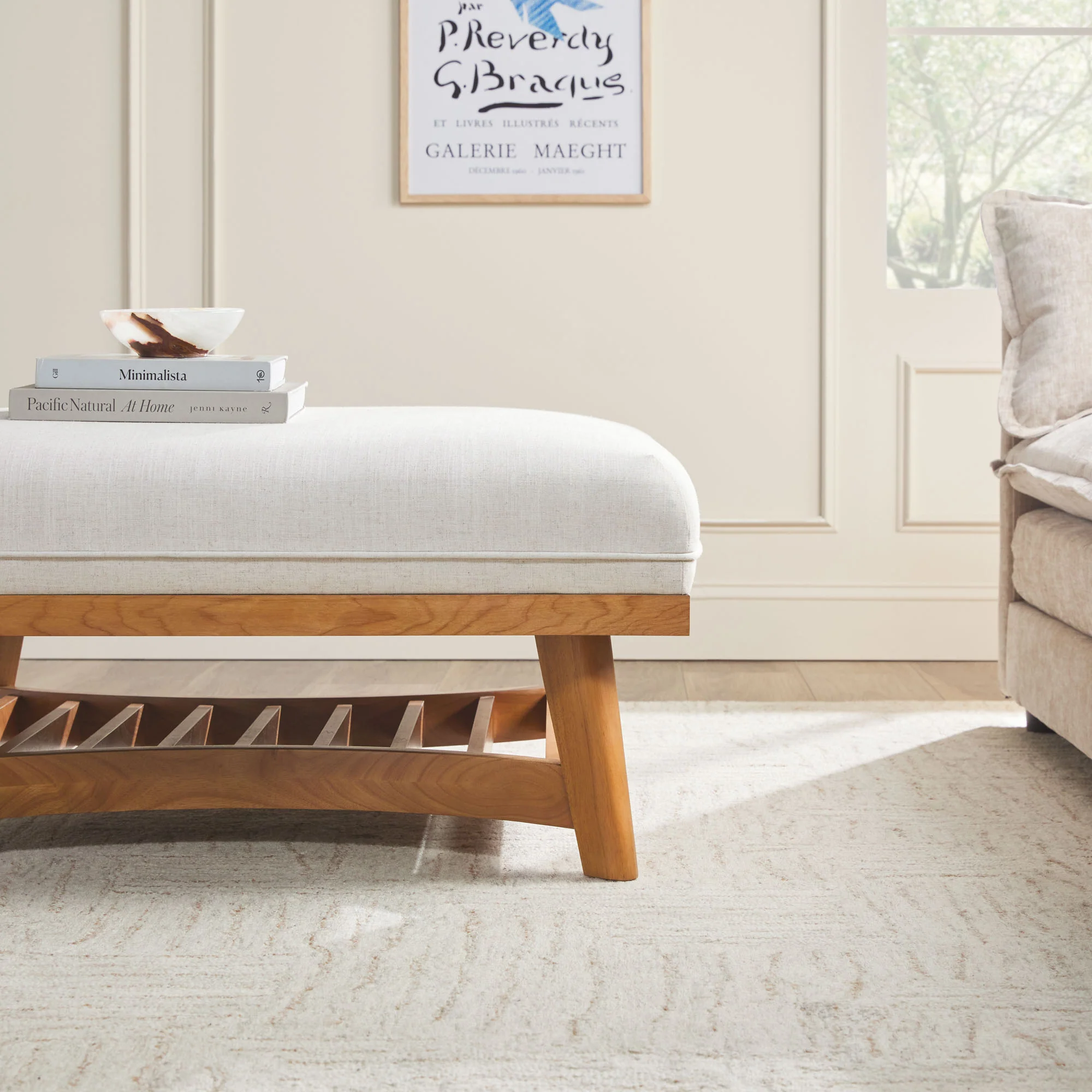 Nash Modern Farmhouse Easy Assembly Linen Large Ottoman