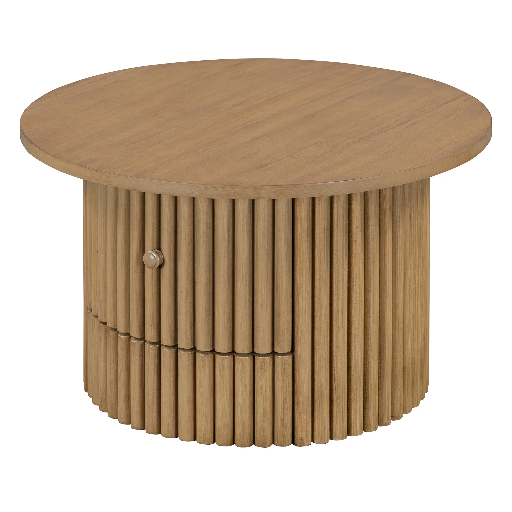Walker Edison | Reeded Round Coffee Table with a Drawer