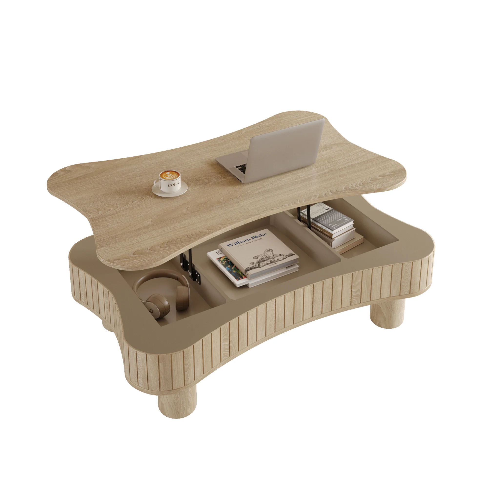 Walker Edison | Reeded Curve Design Lift Top Coffee Table and Desk