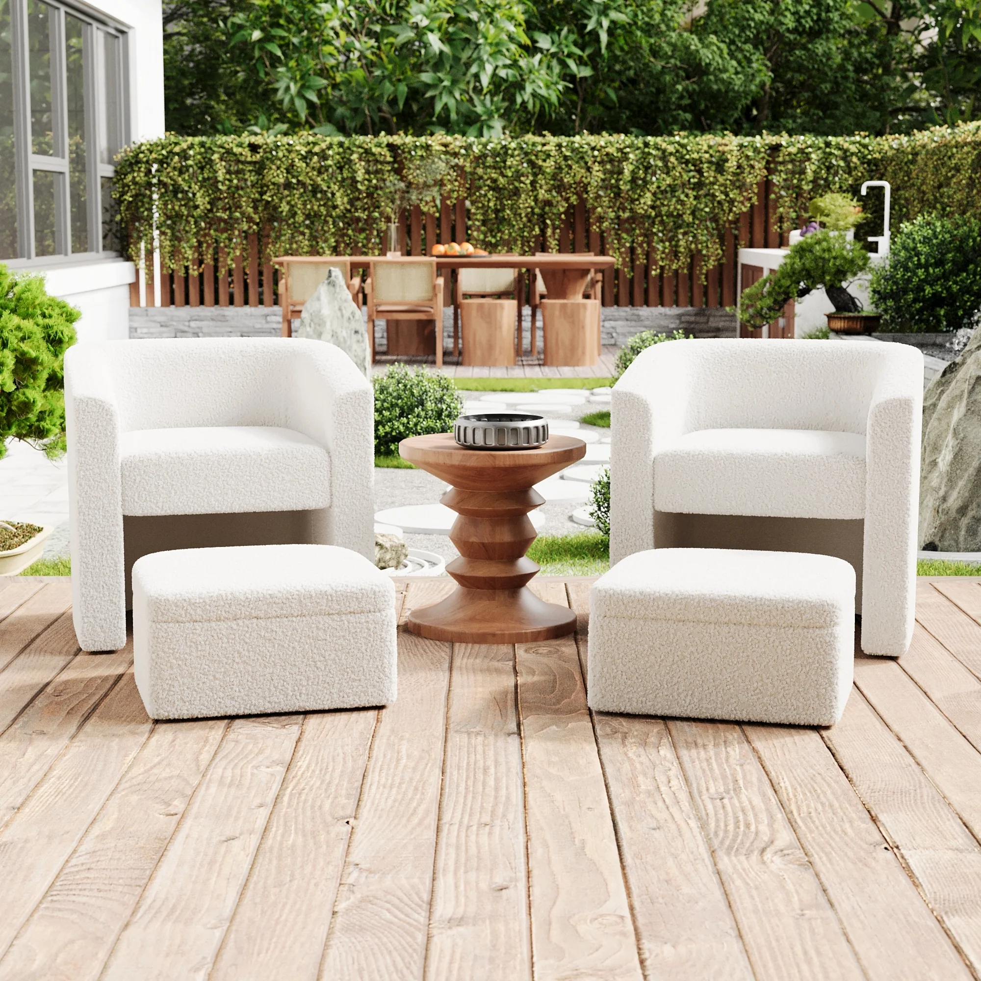 Walker Edison | Velvet Modern Accent chair and Footstool with Storage Set