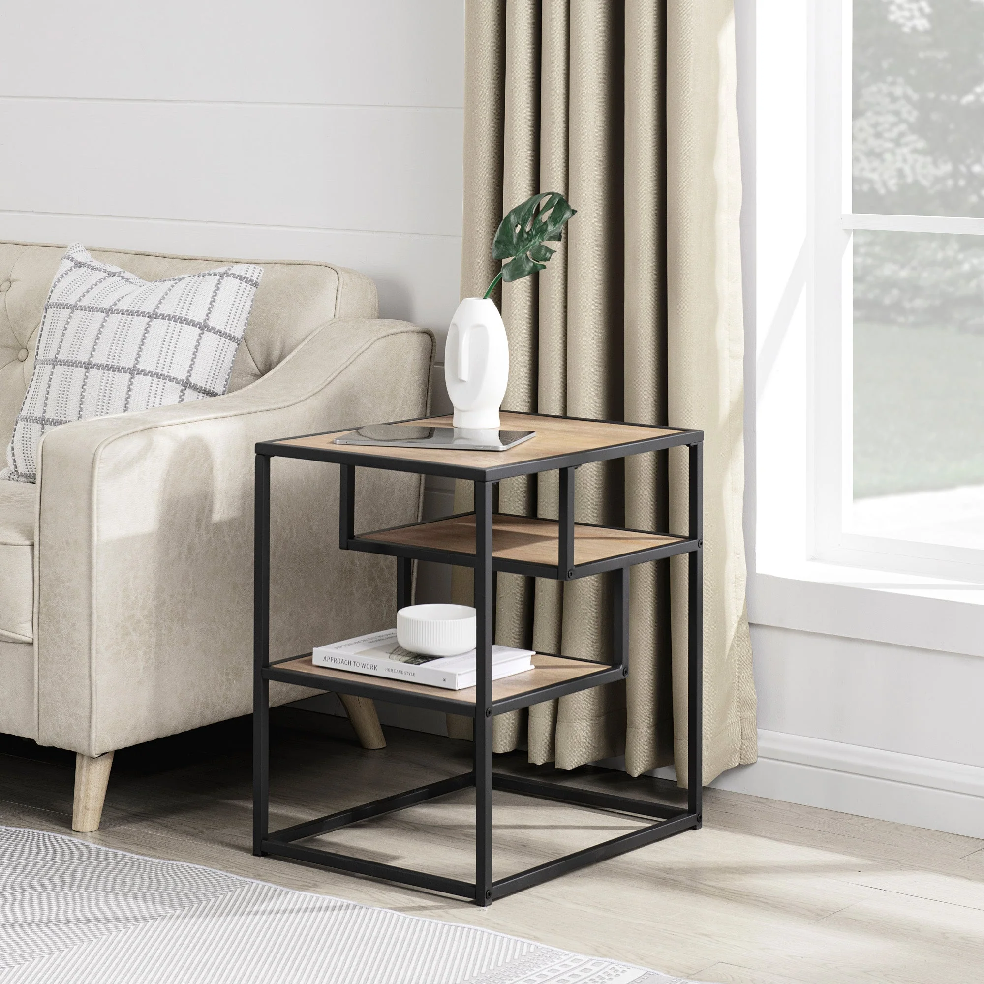 Maya 16 Contemporary Metal and Wood Side Table
