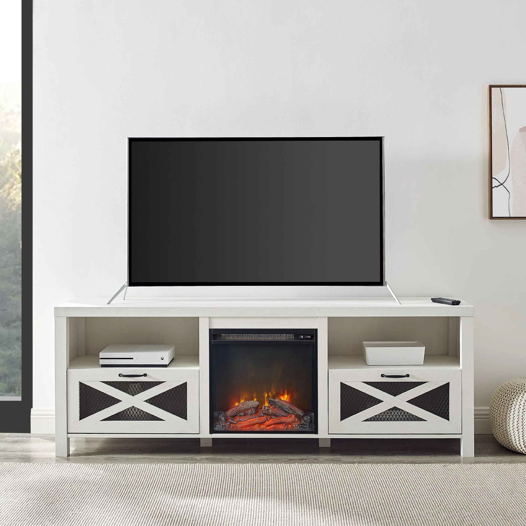 Farmhouse Abilene 70 Rustic Fireplace TV Stand