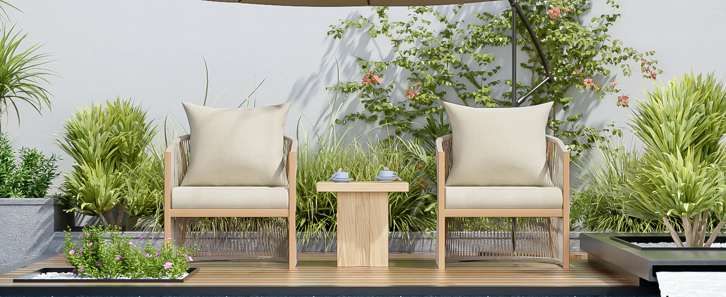 Walker Edison | Stylish Rope-Weave Design Curved Club Chair Set